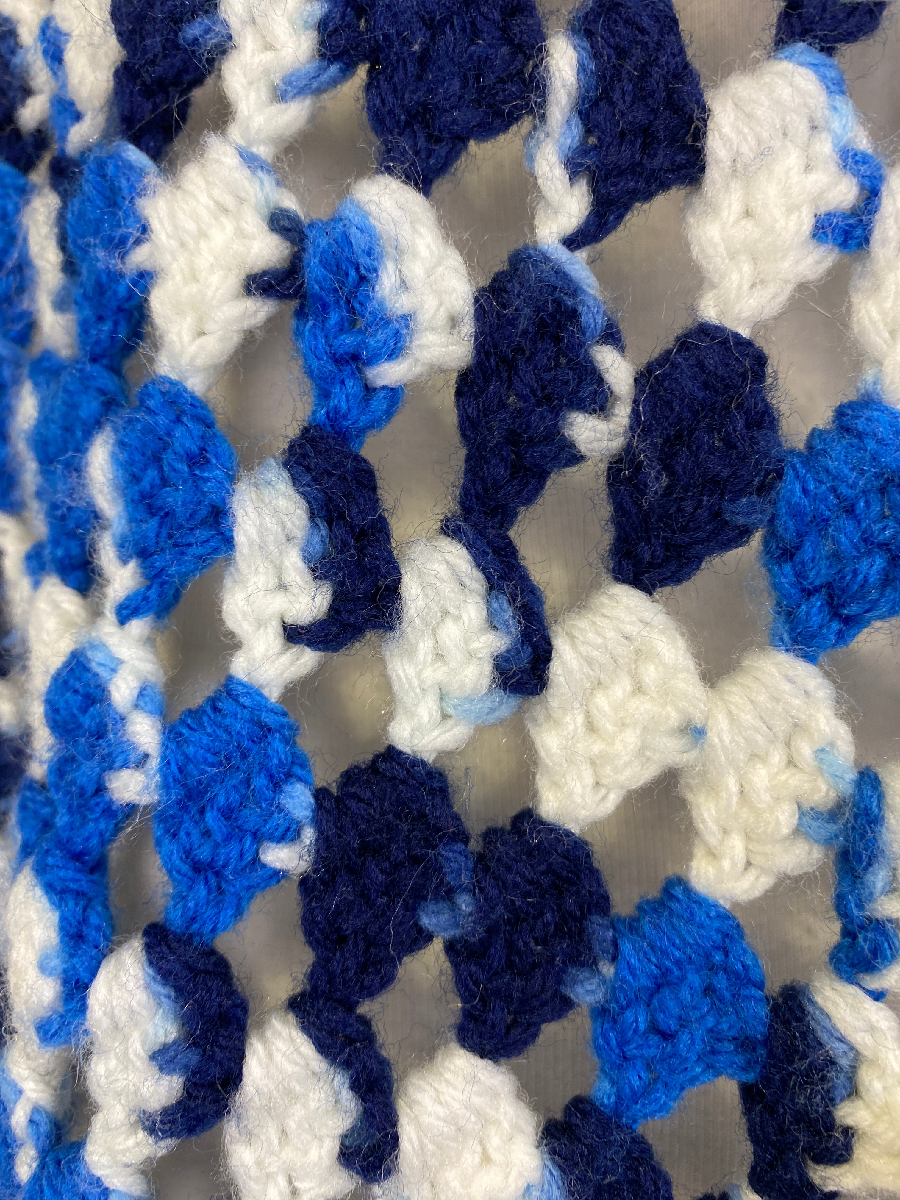 Vintage 1970s Blue & White Crochet Fringed Poncho – Ian Drummond