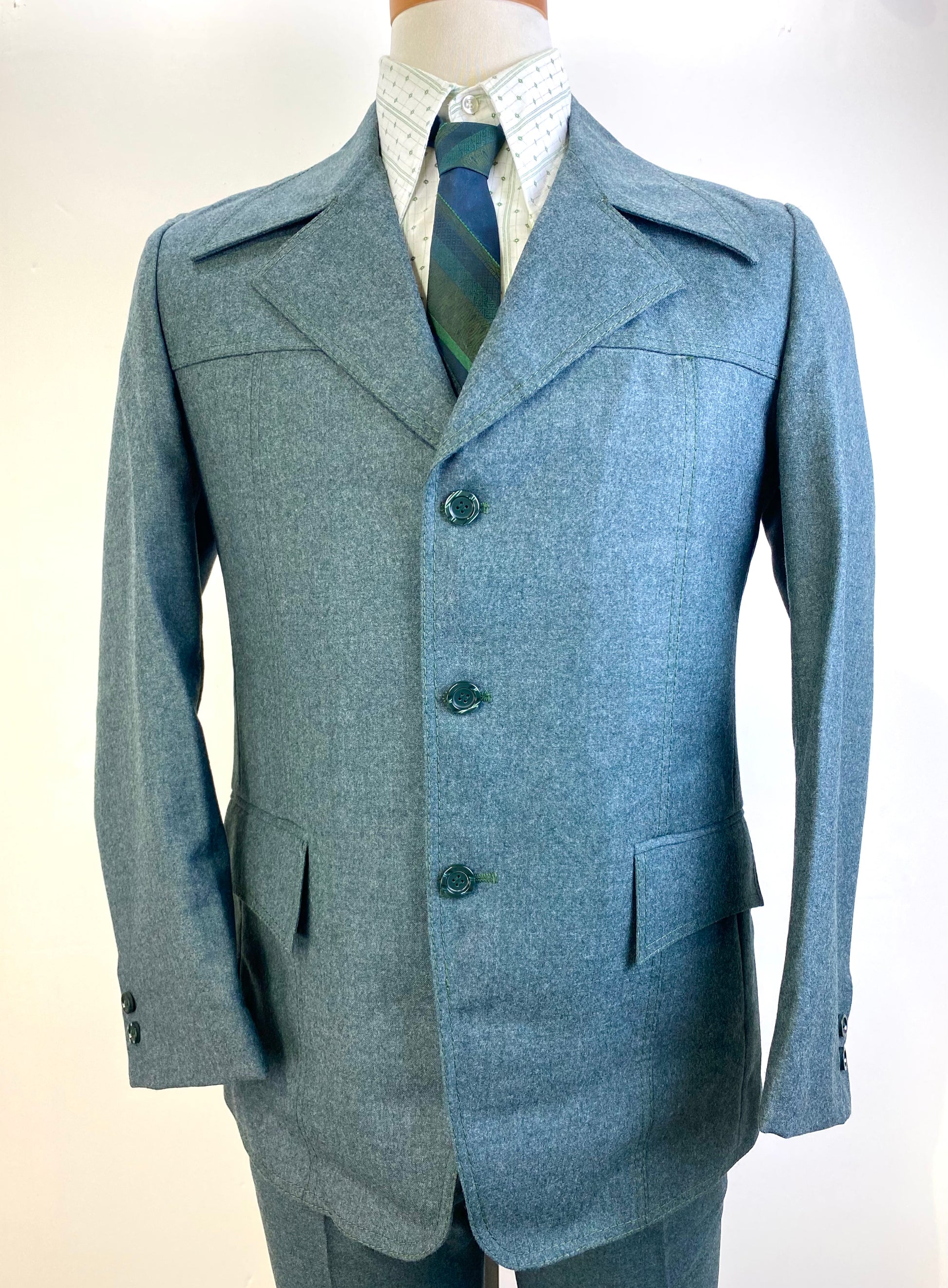 1970s Vintage Deadstock Men's Suit, Green Wool 3-Piece Suit, Kent Tailoring, NOS