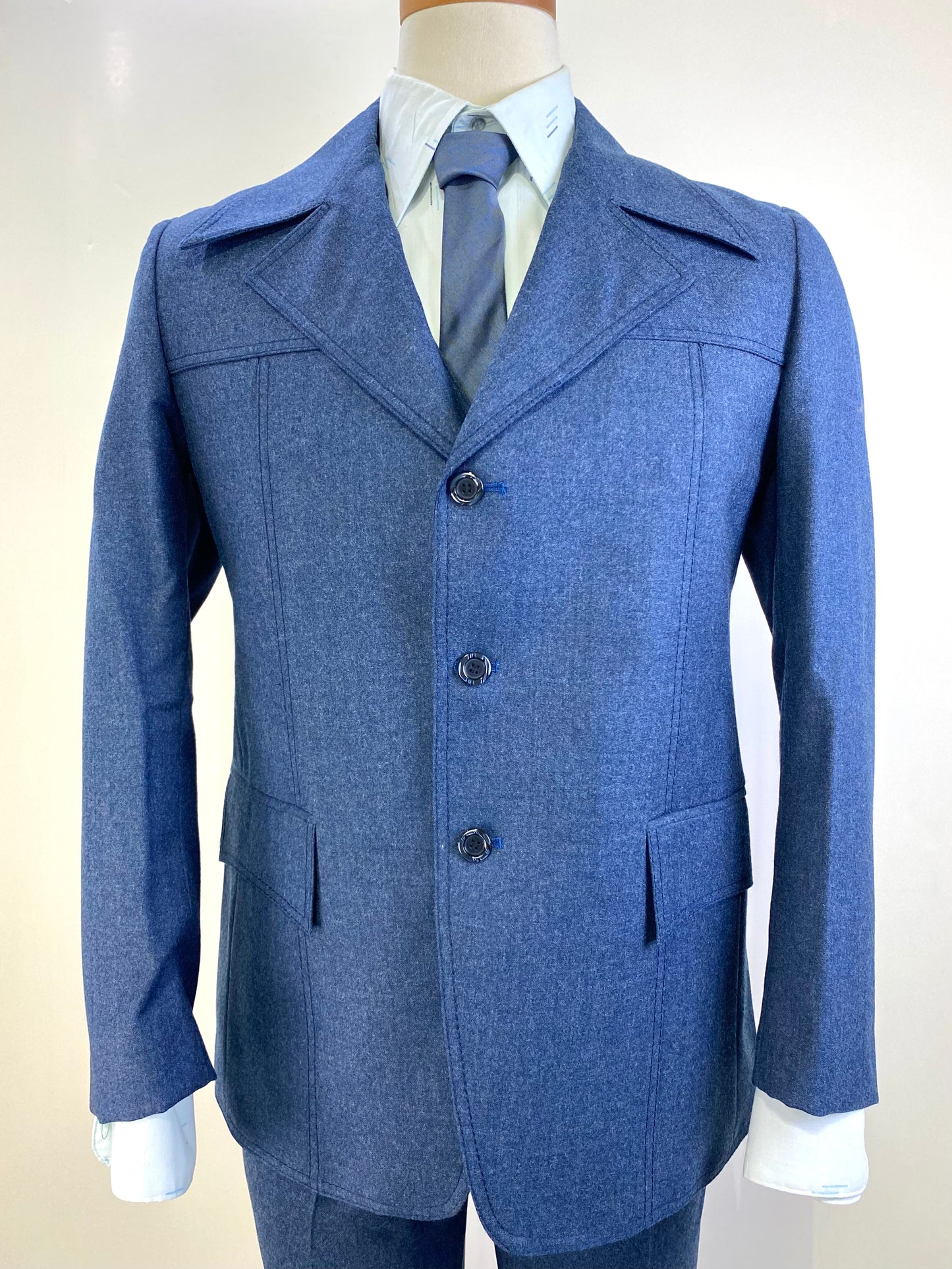 1970s Vintage Deadstock Men's Suit, Blue Wool 3-Piece Suit, Kent Tailoring, NOS