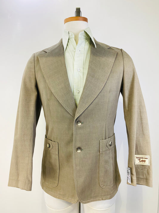 1970s Vintage Deadstock Men's Blazer, Beige Cotton Lee Casual Belt-Back Jacket, NOS
