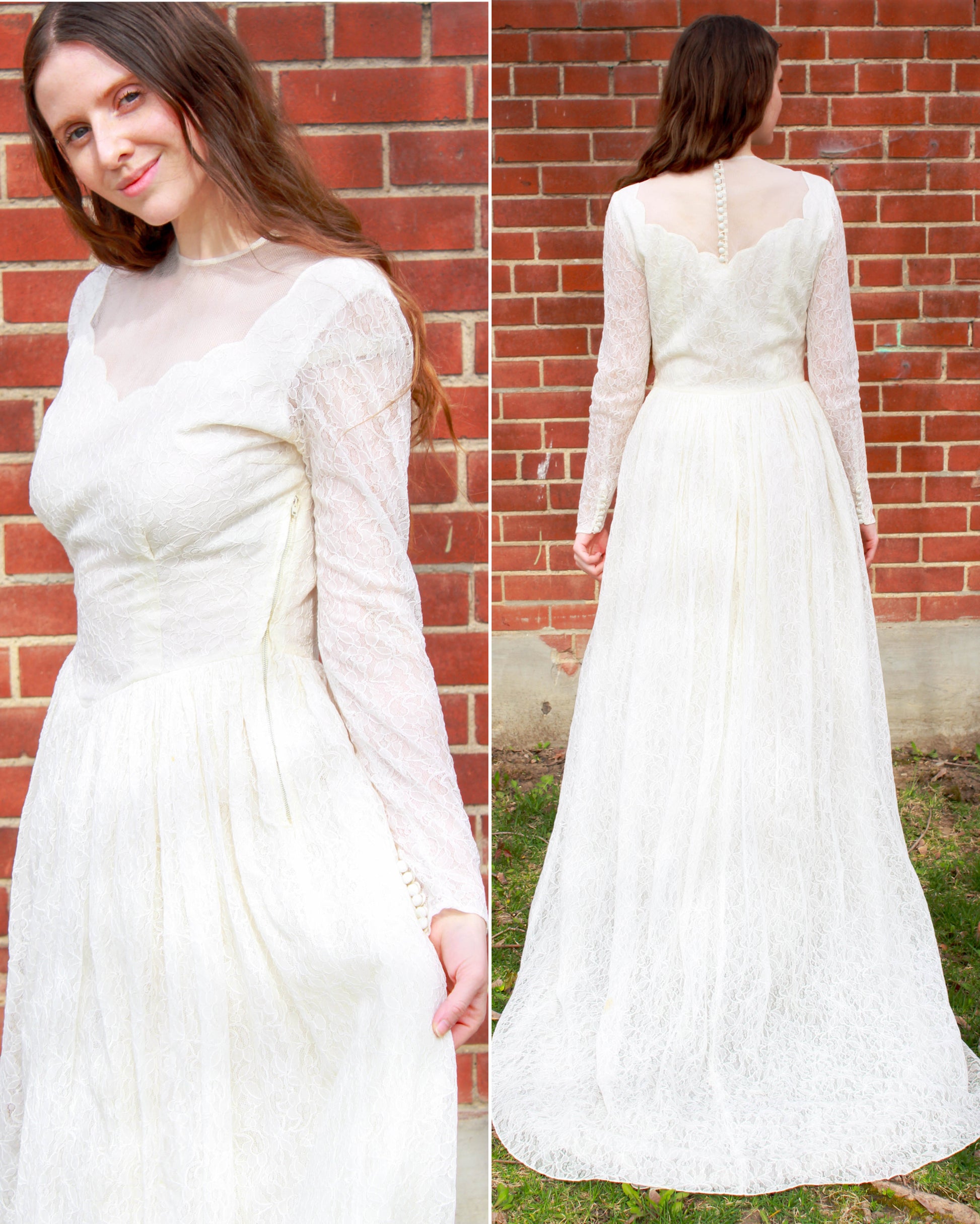 Vintage 1950s White Lace Long-Sleeve Wedding Dress, Small – Ian Drummond  Vintage