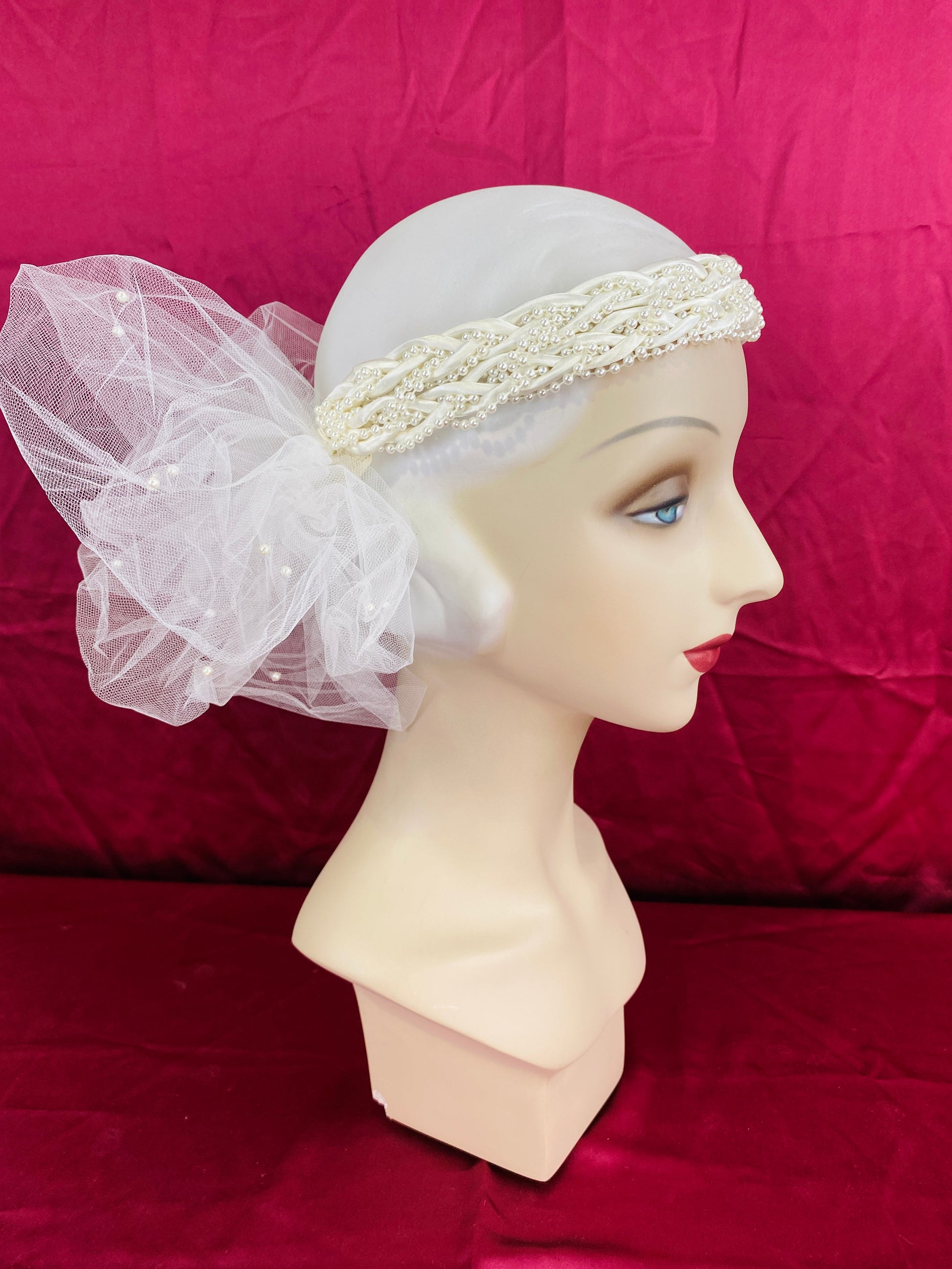 Vintage 80s/ 90s Braided Satin & Pearl Bridal Headpiece