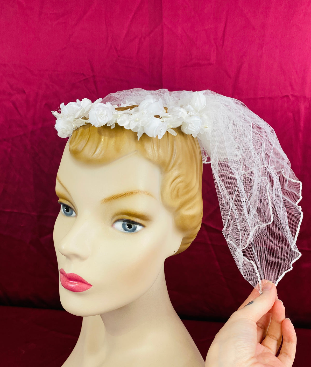 90s vintage flower bridal headpiece with voluminous tulle veil Lauren-Elaine-Cherie-1980s-  main image 3