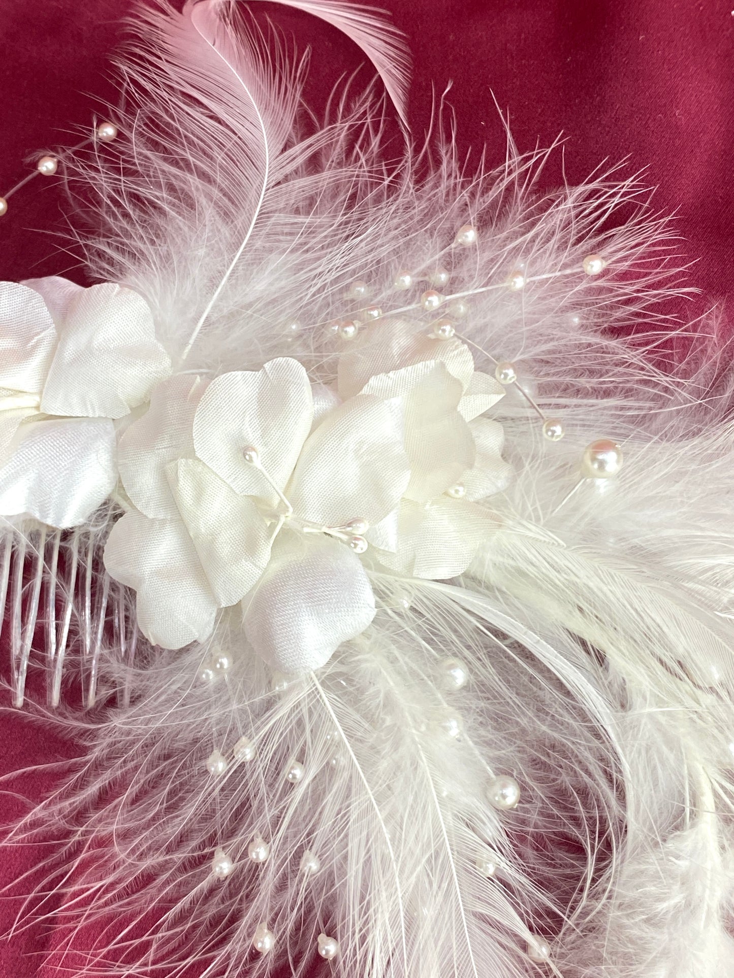 Vintage 80s/ 90s Bridal Feather Hair Comb