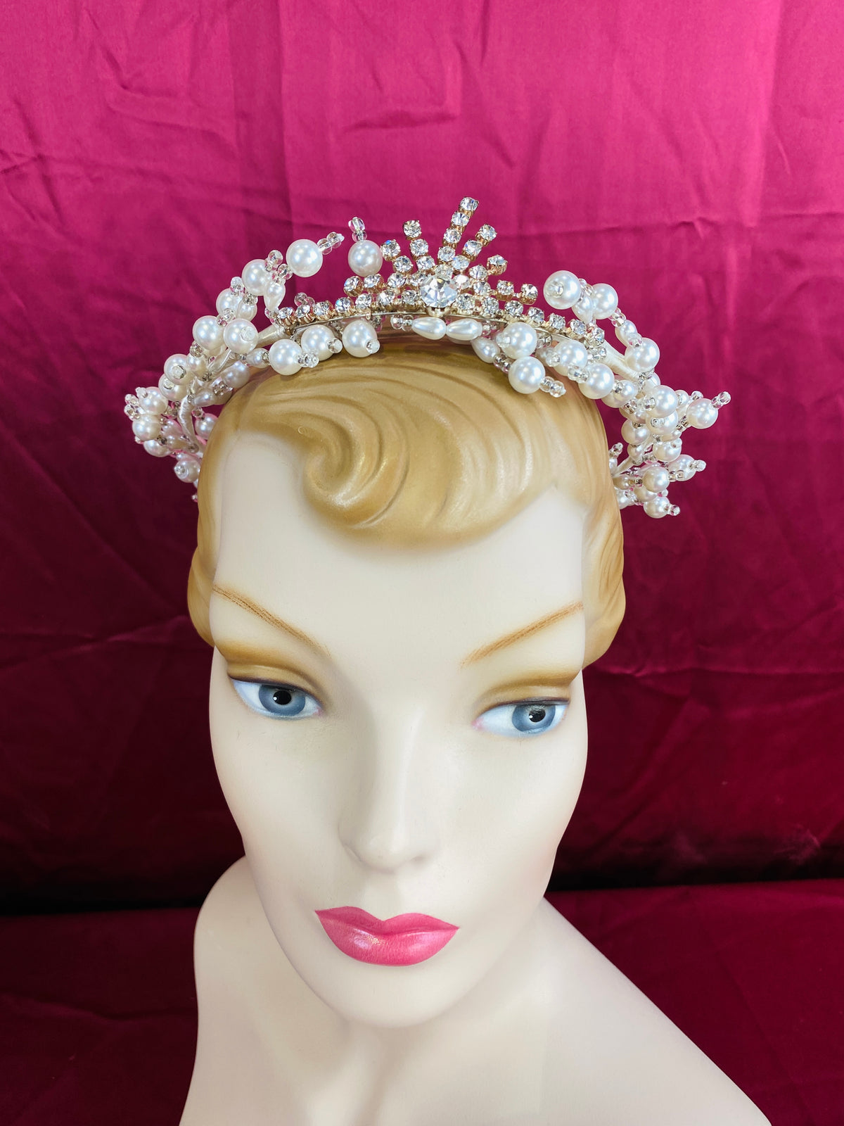 Ladies Vintage Cream Color Pearl Iridescent Sequin Wide Headpiece Bridal Apparel Vintage 80s/ 90s Braided Satin & Pearl Bridal Headpiece  main image 2