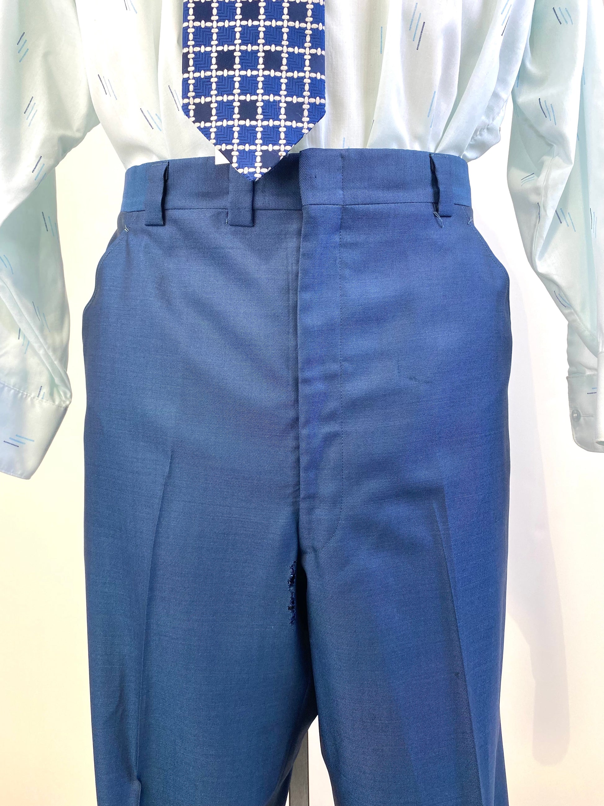 1970s Vintage Men's Suit, Blue Sharkskin 2-Piece Suit, Kleinhans, AS IS, C46