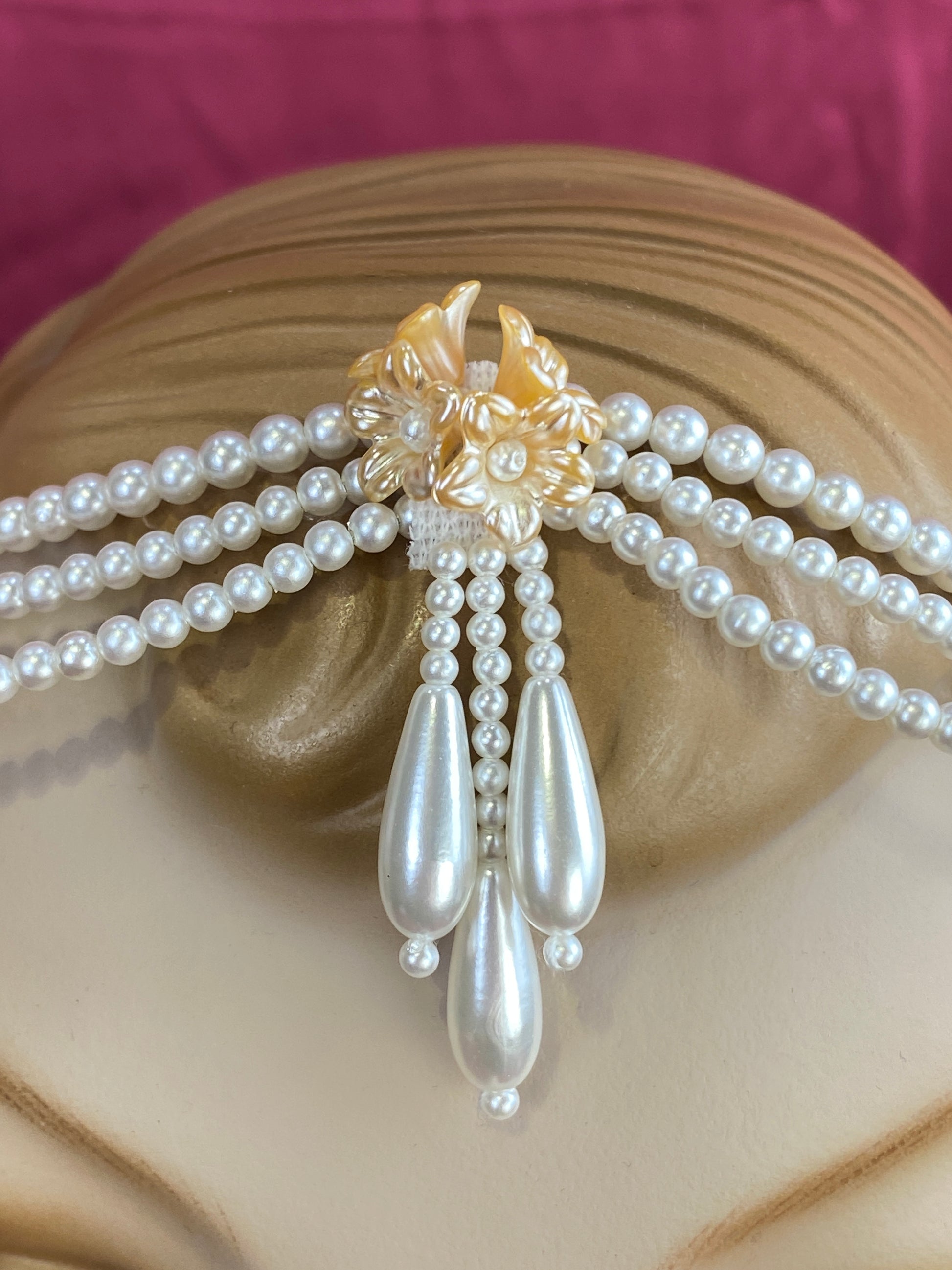 Vintage 80s/90s Bridal Pearl Tassel and Flower Art Deco Headpiece