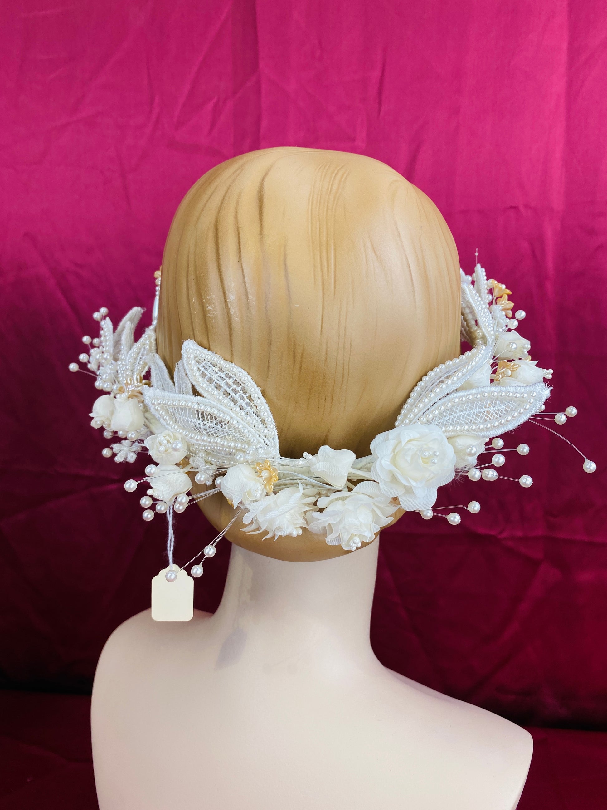 Vintage 80s/90s Bridal Pearl Tassel and Flower Art Deco Headpiece