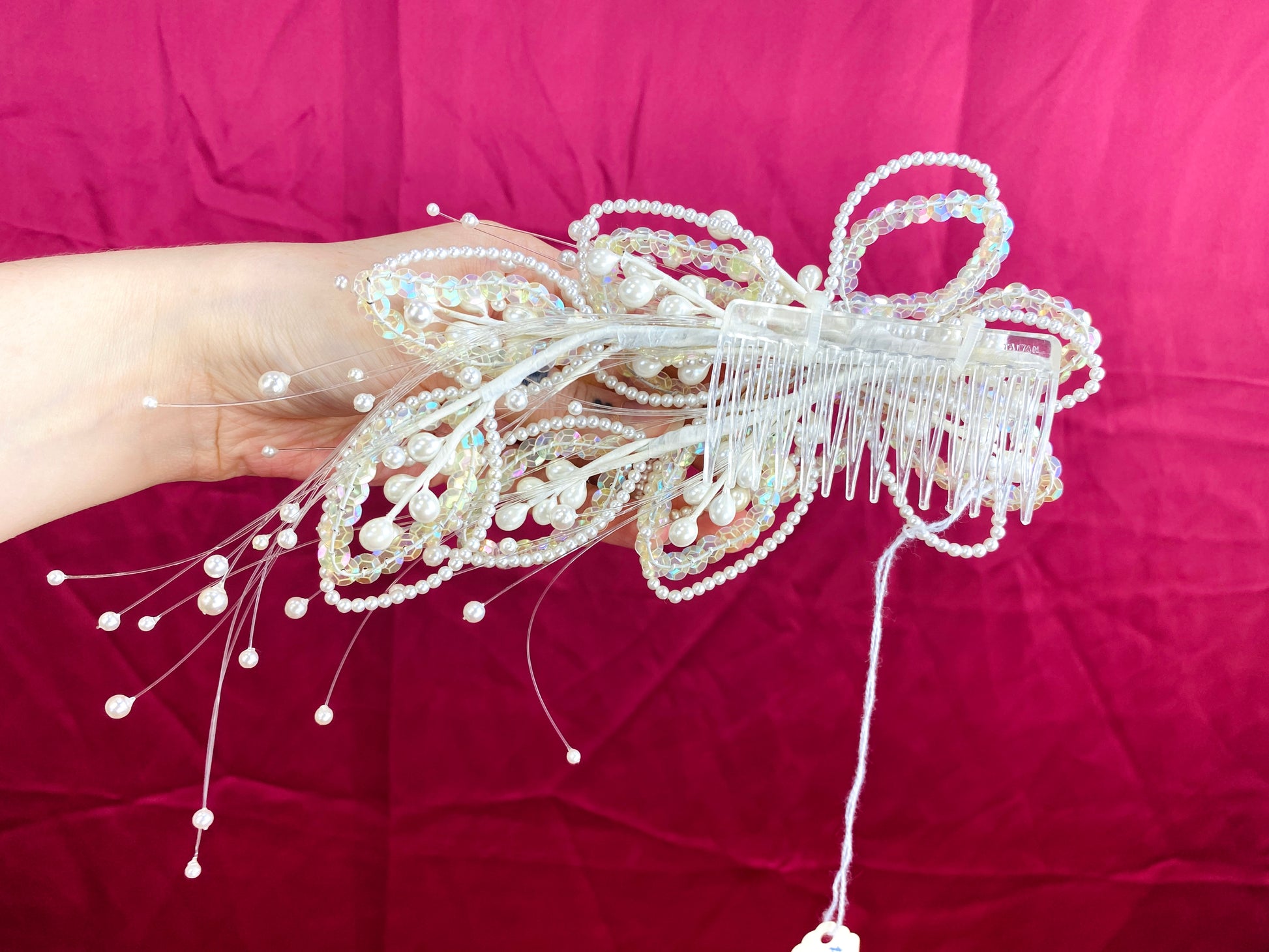 Vintage 80s/90s Aurora Sequin and Pearl Bead Bridal Hair Comb