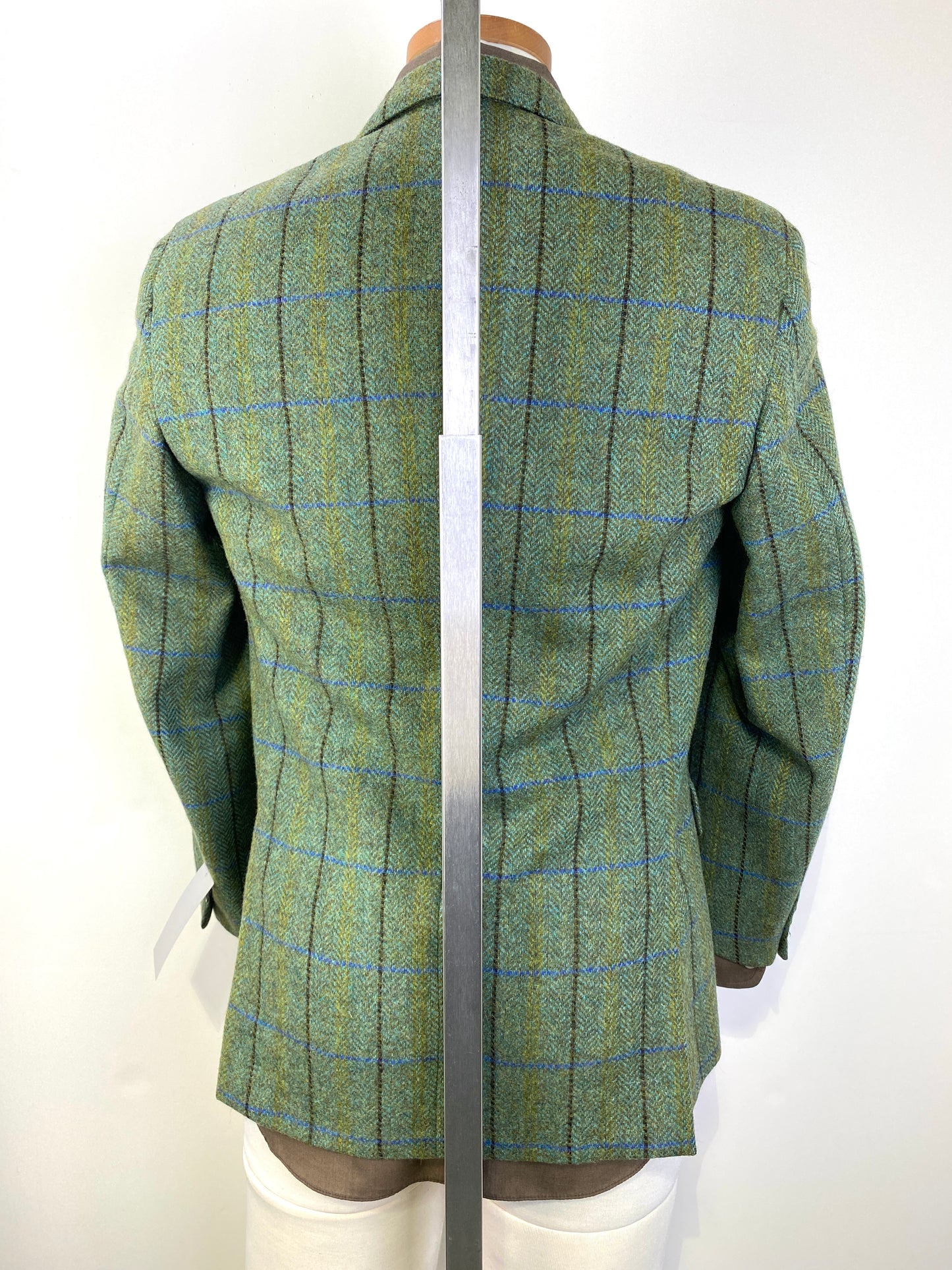 1990s Vintage Men's Bespoke Tweed Blazer, Green Plaid Windowpane Jacket, Arny's Paris, C38