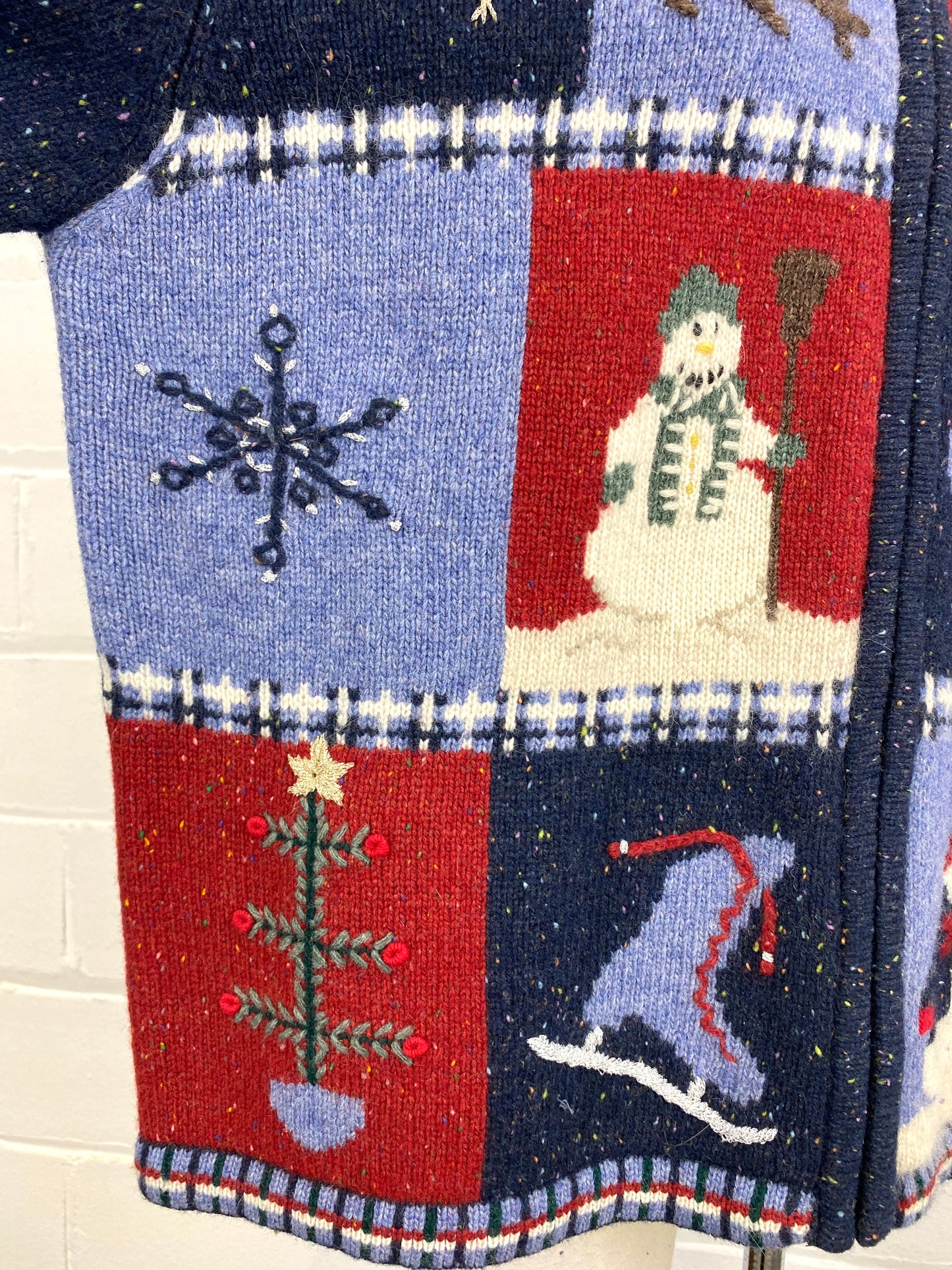 Vintage 1990s Cosy Blue Christmas Winter Wool Sweater w/ Star Zipper, XL