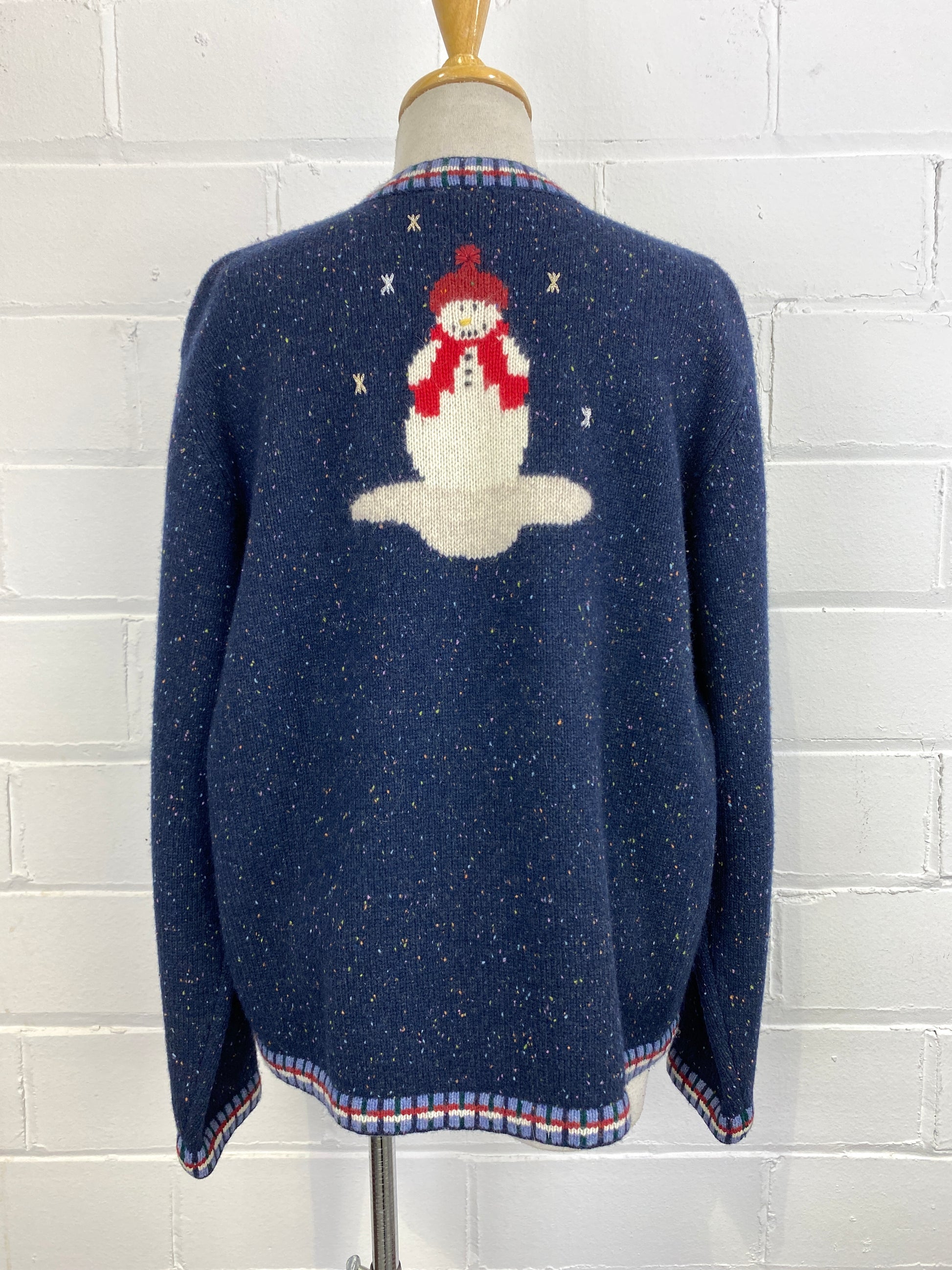 Vintage 1990s Cosy Blue Christmas Winter Wool Sweater w/ Star Zipper, XL