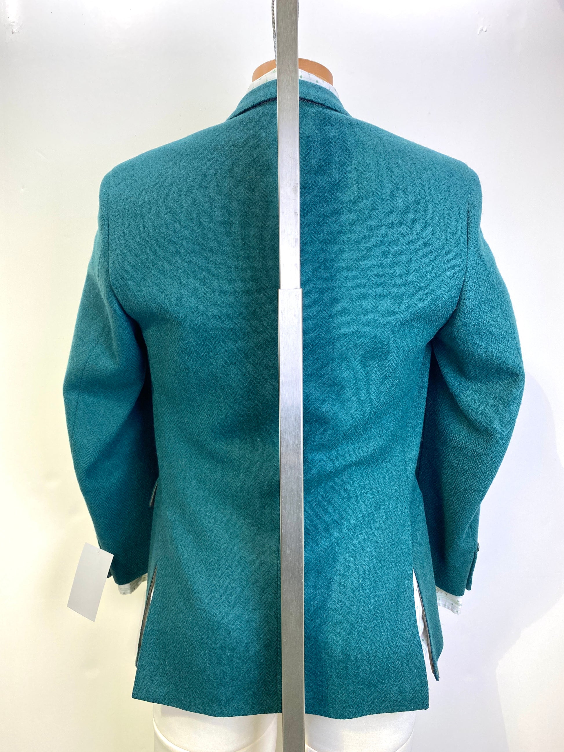 1990s Vintage Men's Italian Suit Jacket, Teal Wool Single Breast Herringbone Blazer, C38