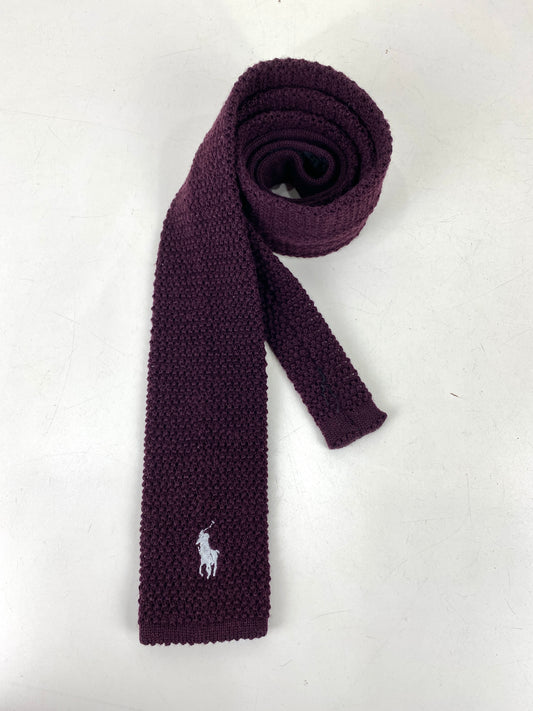 Vintage 1980s Polo Ralph Lauren Plum Wool Knit Square Necktie