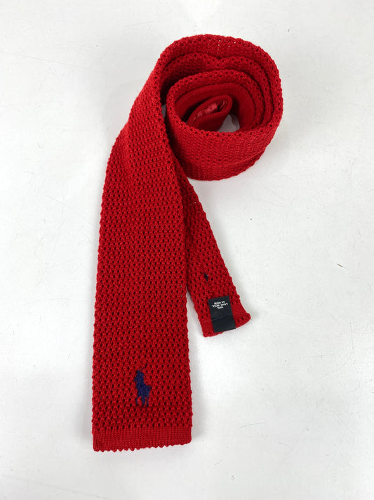 Vintage 1980s Polo Ralph Lauren Red Wool Knit Square Necktie