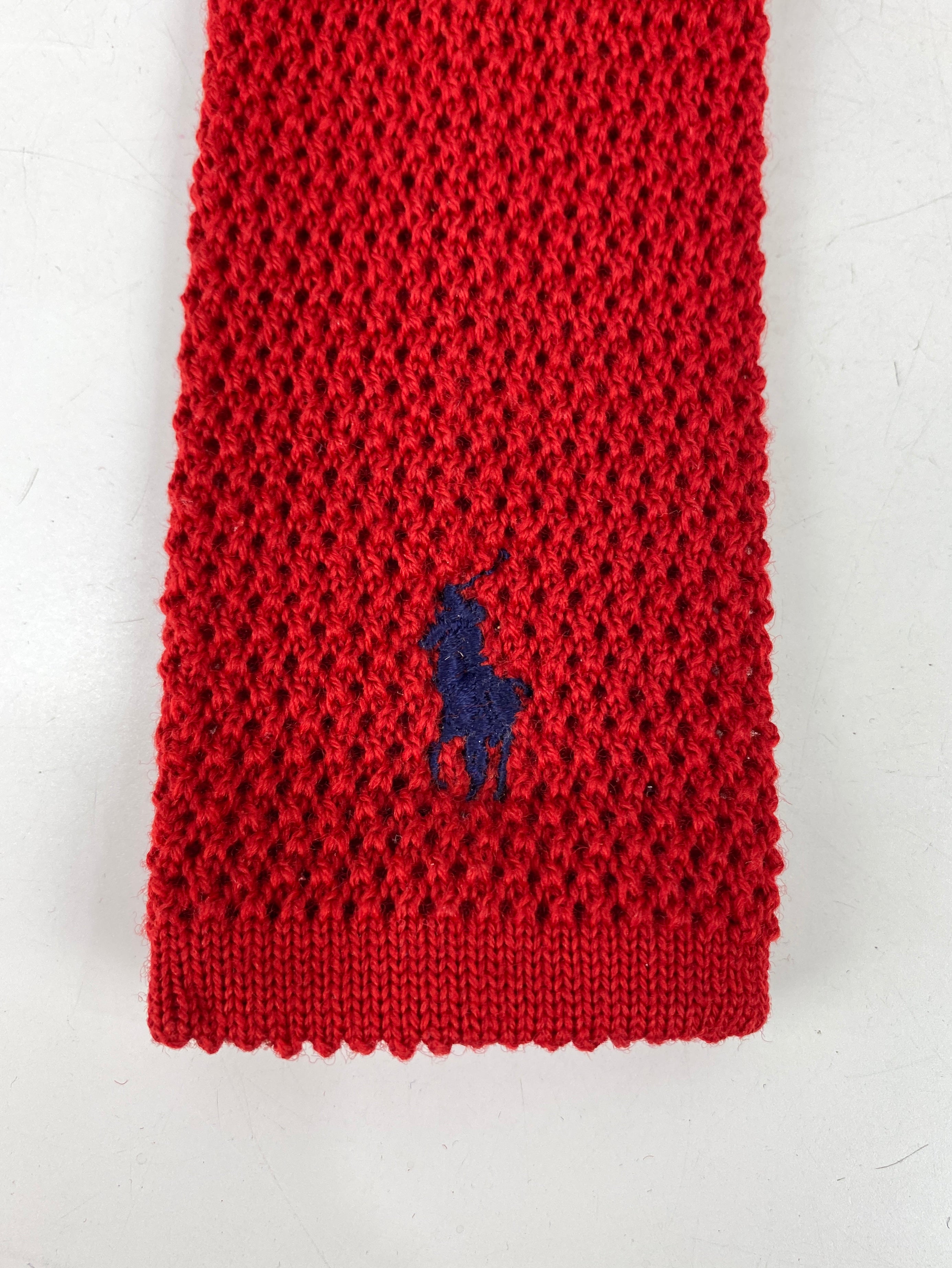 Vintage 1980s Polo Ralph Lauren Red Wool Knit Square Necktie – Ian