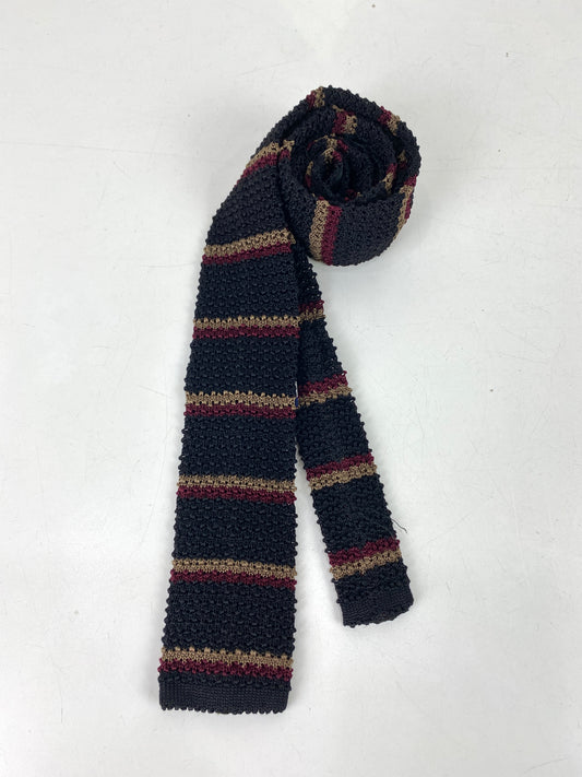 Vintage 1980s Polo Ralph Lauren Black Silk Stripe Knit Square Necktie