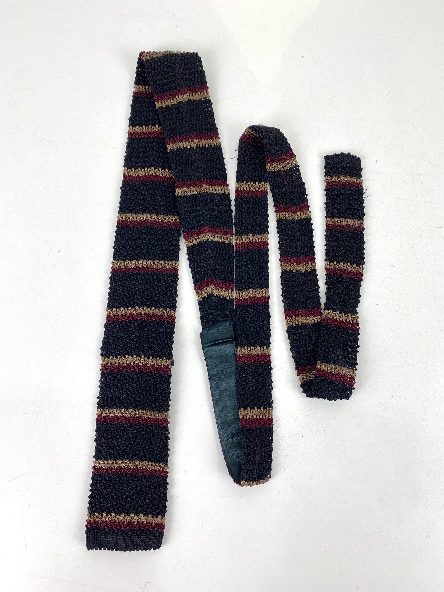 Vintage 1980s Polo Ralph Lauren Black Silk Stripe Knit Square Necktie