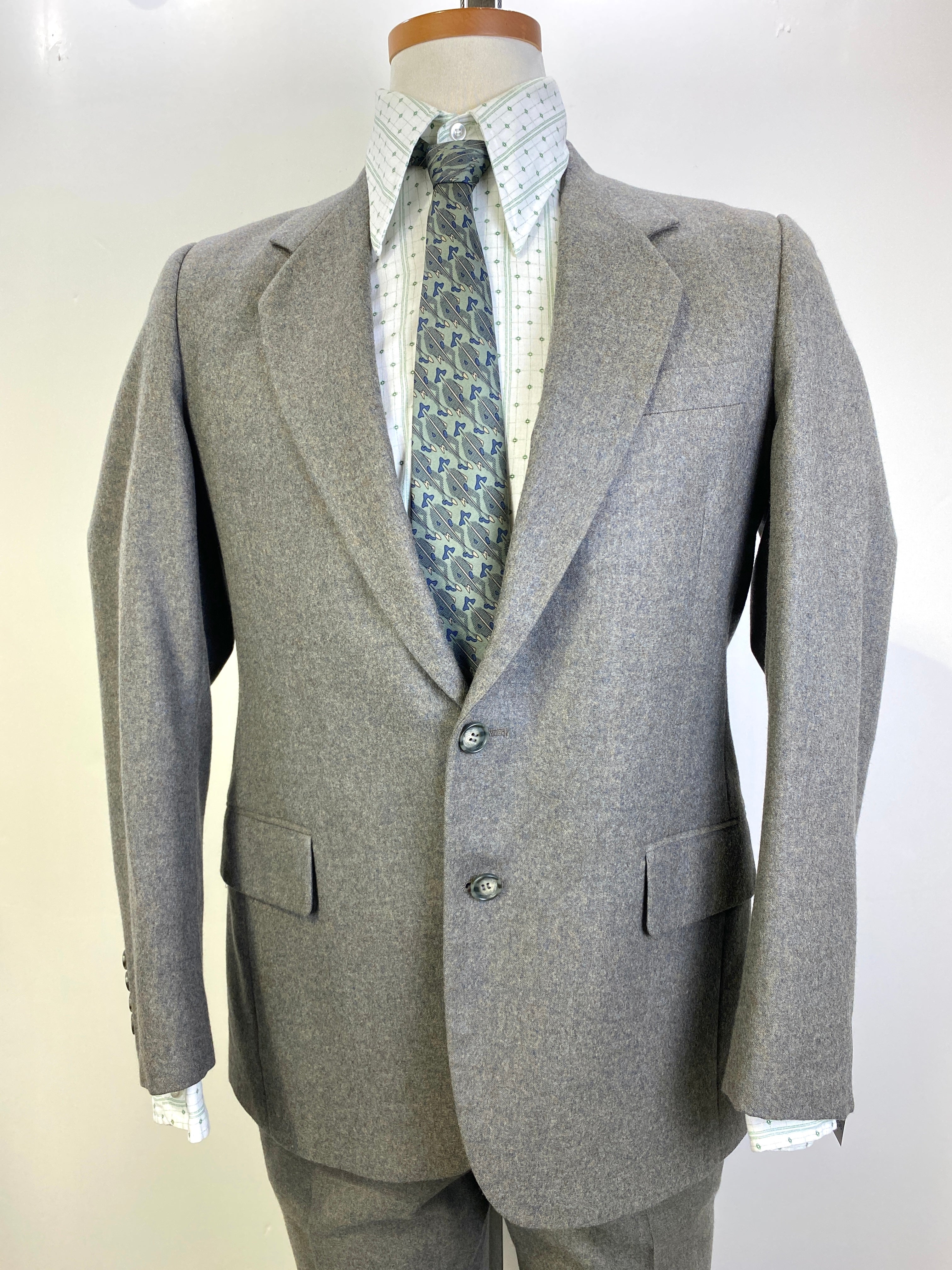 1980s Vintage Grey-Green Yves Saint Laurent Wool Flannel 2-Piece