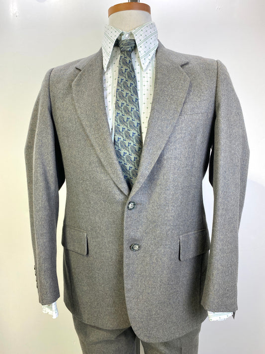1980s Vintage Grey-Green Yves Saint Laurent Flannel 2-Piece Suit, YSL, 40R