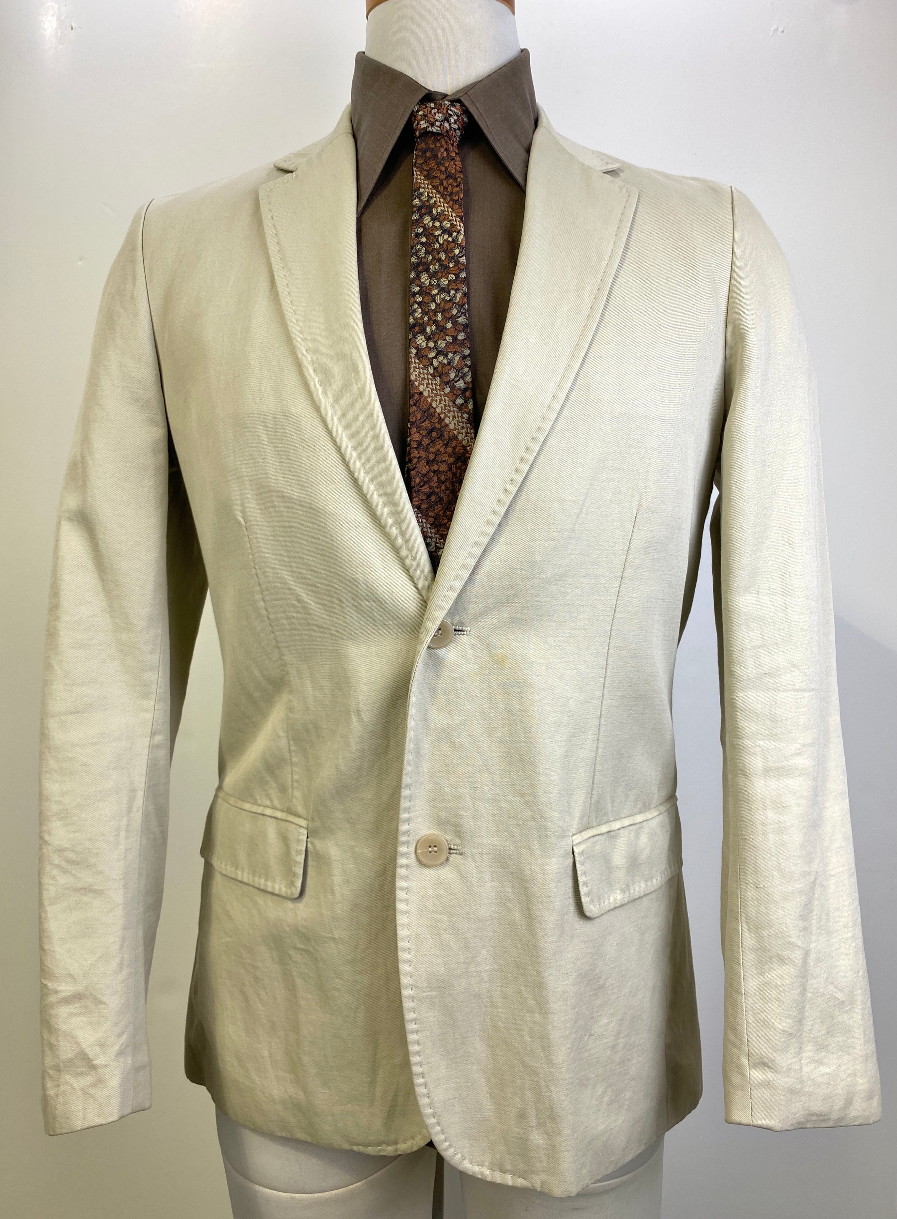 2000s Cream Men's Blazer, Club Monaco Cotton/ Linen Twill Jacket