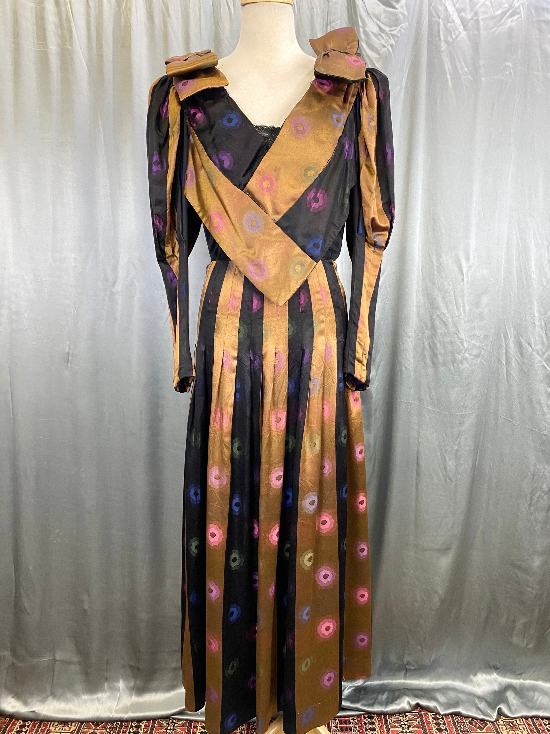 Louis Feraud Vintage Pink Purple & Black Velvet & Satin Beaded Dress