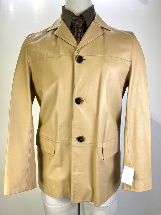 Late 1990s Vintage Pale Gold Leather Men's Blazer, Marzotto Lab, C40