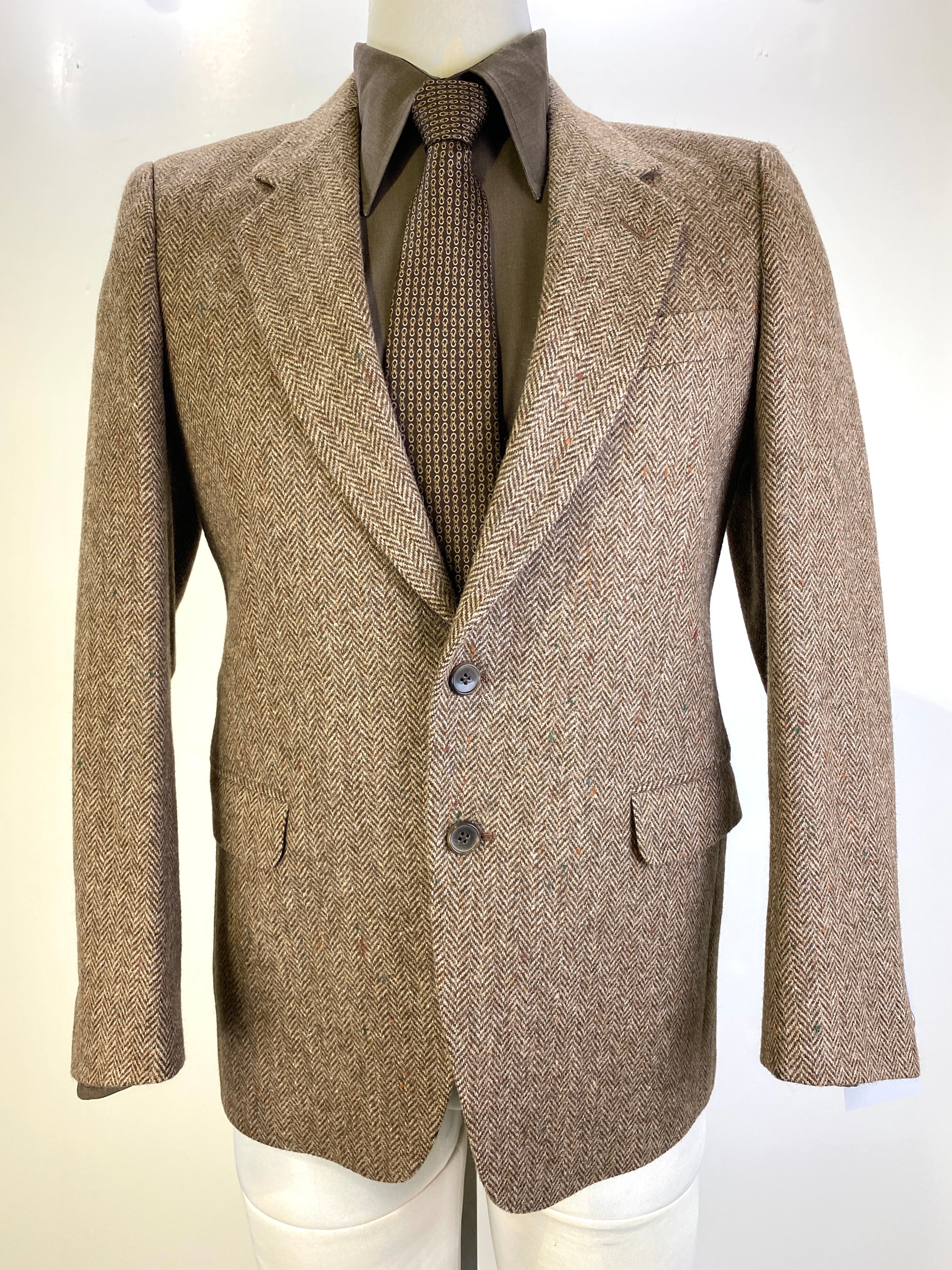 1980s Vintage Brown Herringbone Blazer, Men's Conte Di Roma Wool Jacket, C40