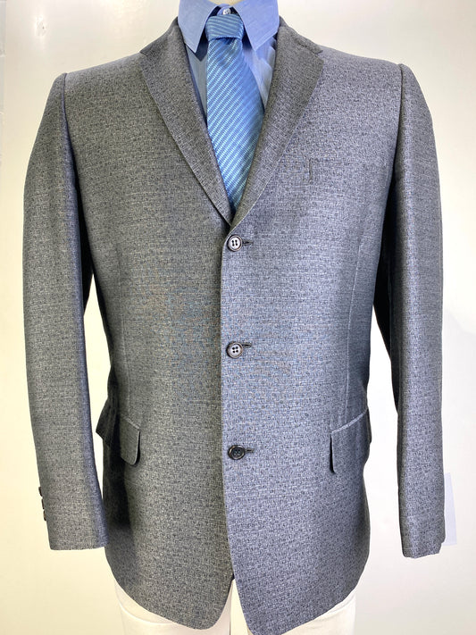 1960s Vintage Grey Patterned Sharkskin Blazer, Men's Suit Jacket, C40