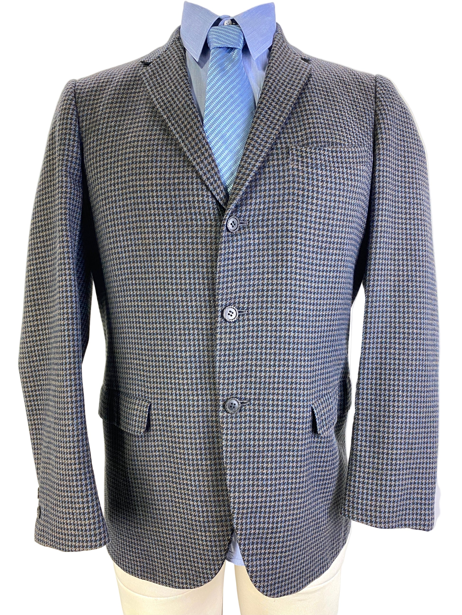 Vintage 1960s Men's Black/ Blue Houndstooth Blazer, 40T – Ian