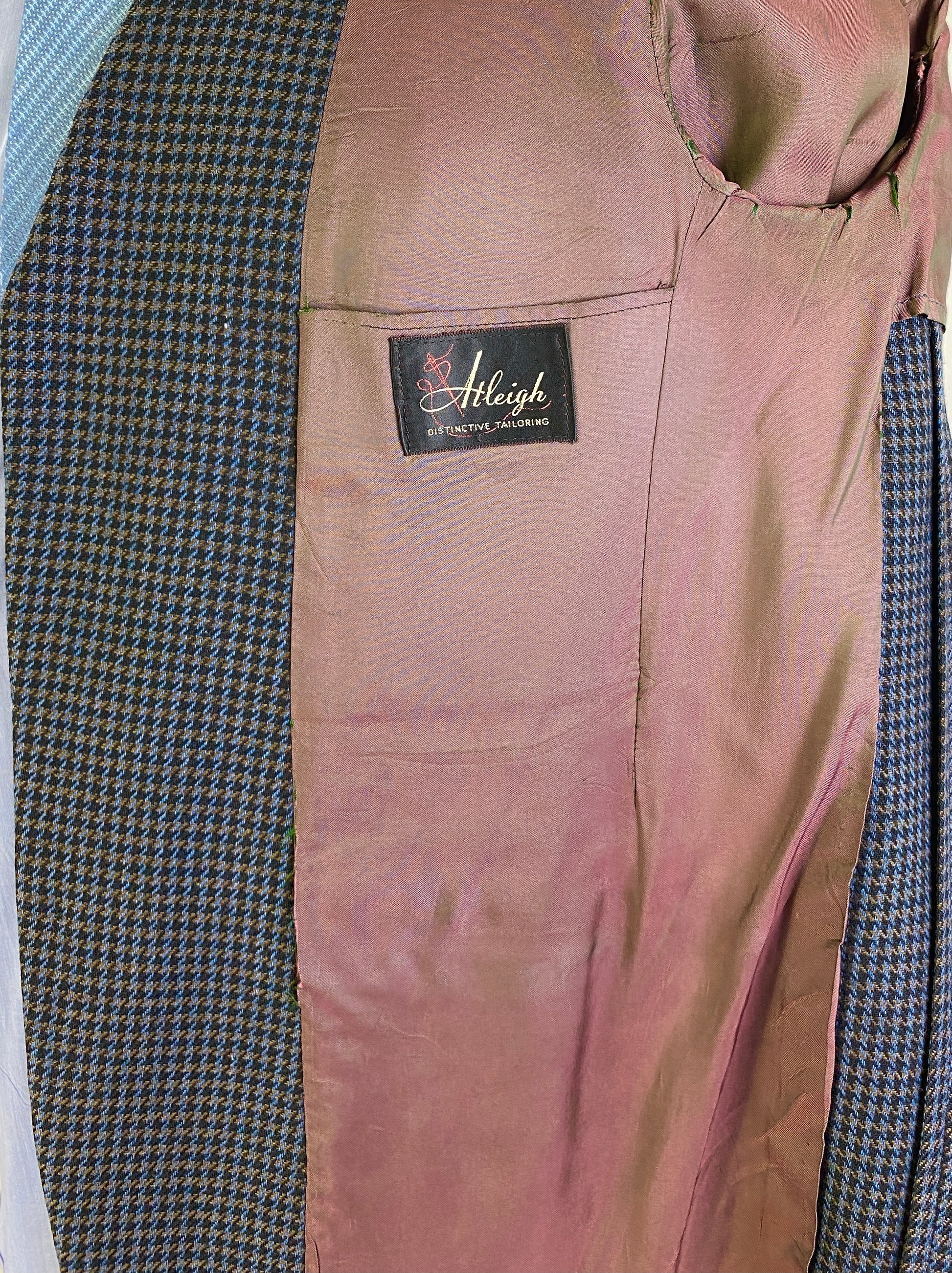 1960s Men's Blazer, Black/ Blue Houndstooth Jacket, C40T, Atleigh Tailoring
