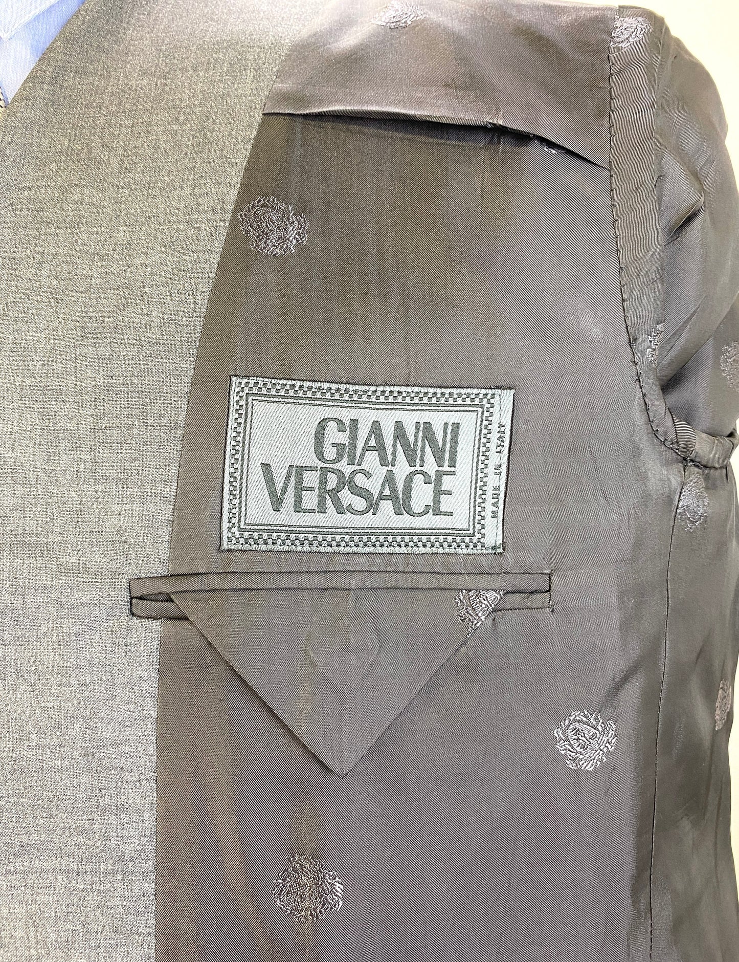 1980s Vintage Grey Wool Men's Designer Blazer, Gianni Versace Jacket, C40