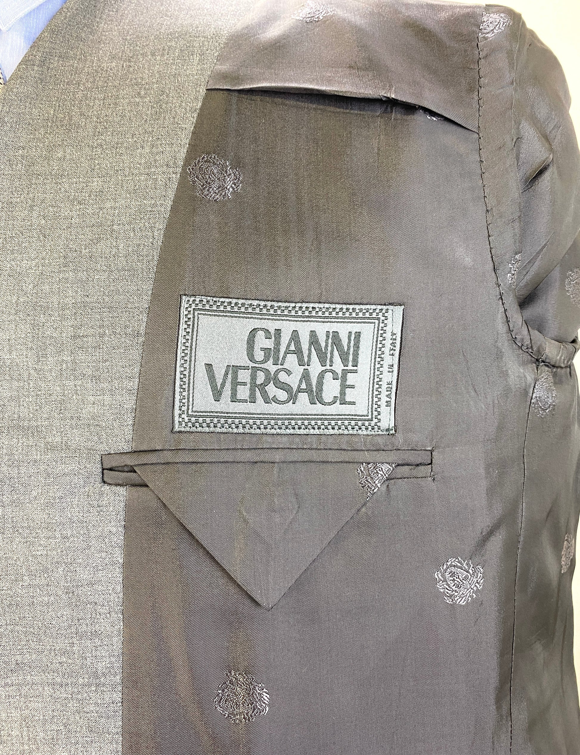 1980s Vintage Grey Wool Men's Designer Blazer, Gianni Versace Jacket, C40