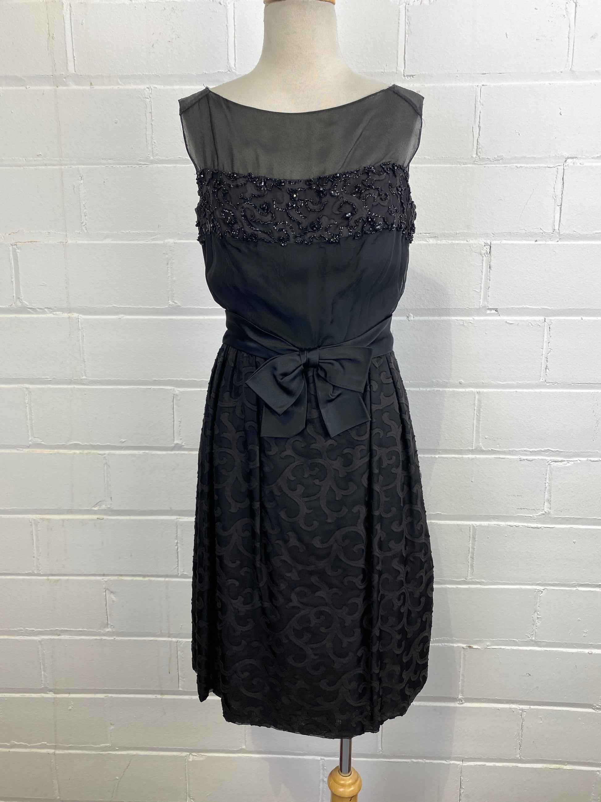 Vintage 1960s Black Beaded Brocade Cocktail Dress, Small Ian Drummond Vintage Vintage 1960s Black Beaded Brocade Cocktail Dress, Small Ian Drummond Vintage