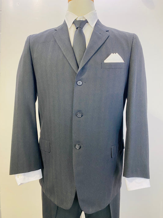 Early 1960s Vintage Black/ Blue Stripe Men's 2-Piece Suit, Harmony Clothes, C42