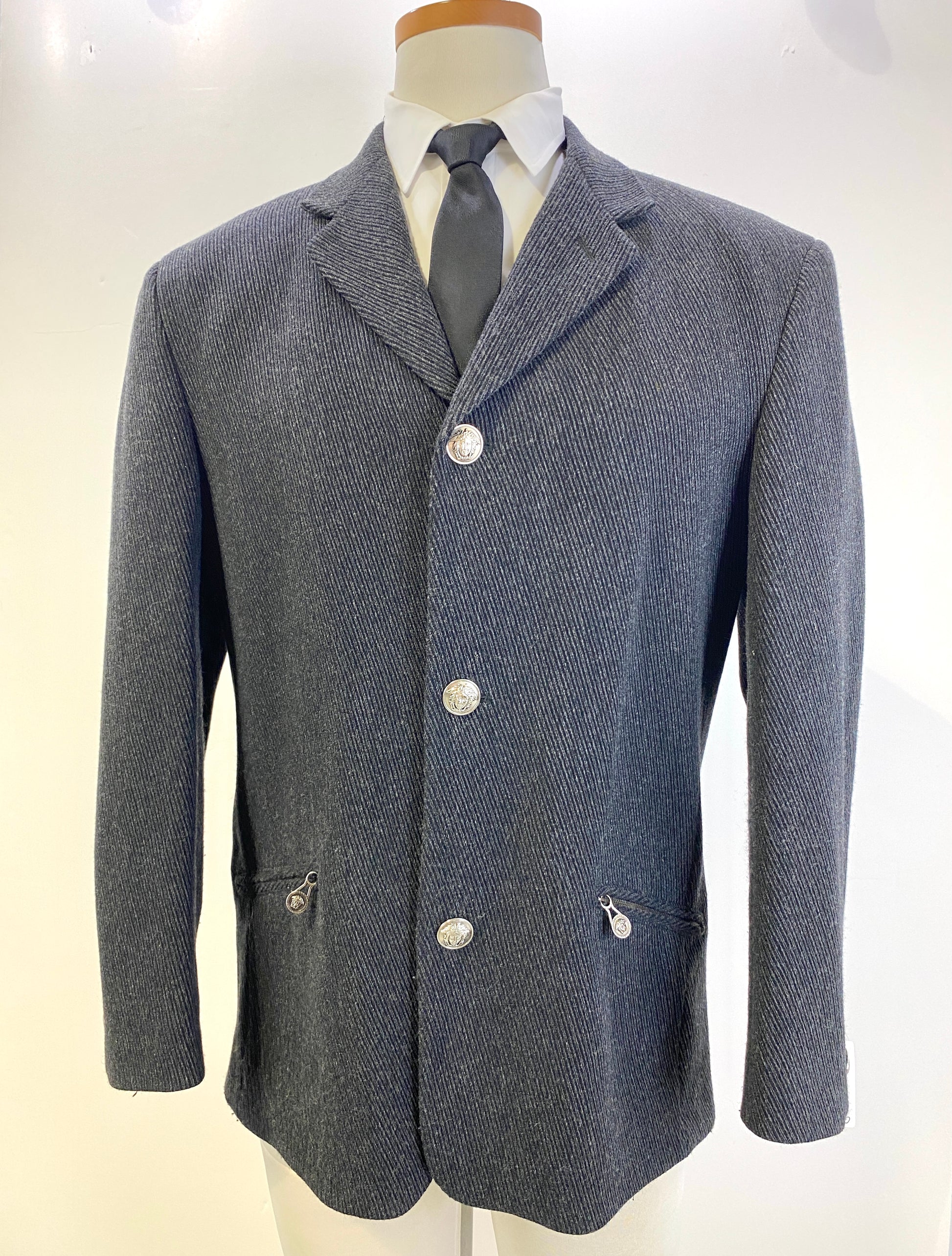 1990s Vintage Grey Wool Twill Men's Blazer, Versace Jeans Couture