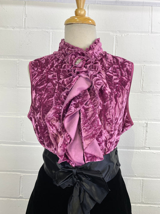Vintage Y2K Crushed Pink Velvet Ruffle Top, New With Tags, L