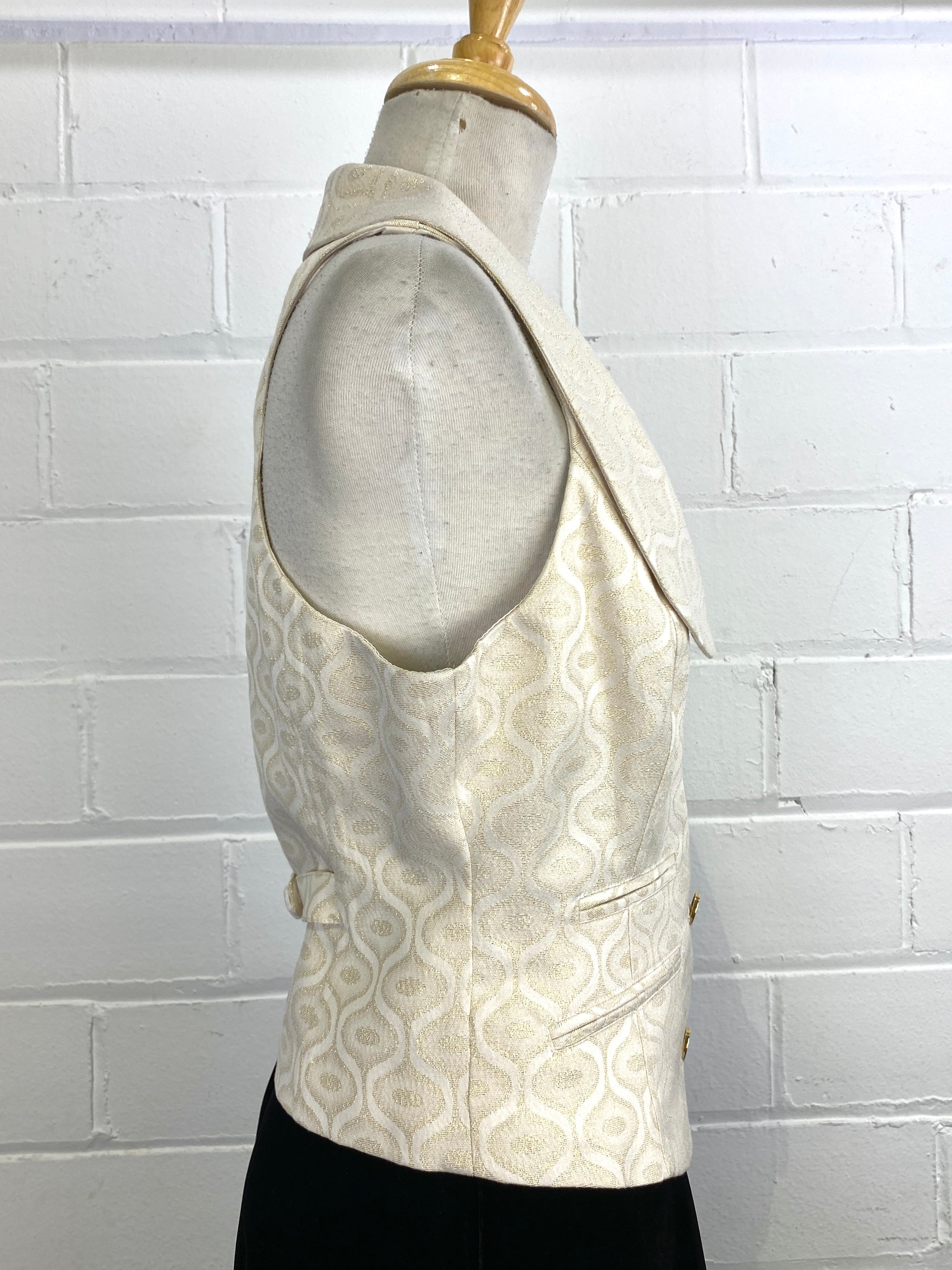 Vintage Y2K Cream & Gold Metallic Vest/ Waistcoat with Ogee Pattern, New With Tags, Med