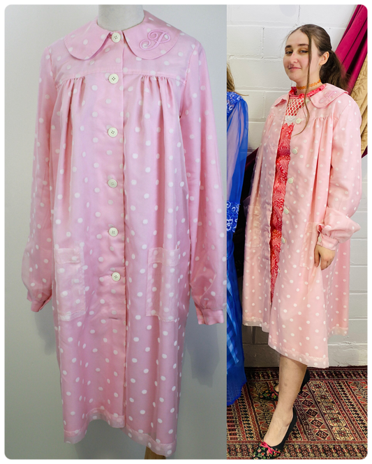 60s-Style Pink Flower Dress Jacket, Pinky's Uniform from Hairspray, Movie Costume, Embroidered P Initial
