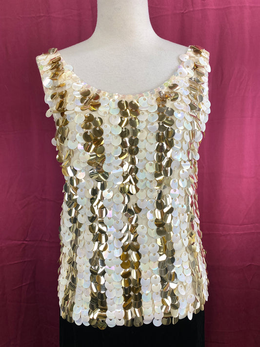 Vintage 1960s Gold Sequin Wool Shimmy Top, Small 