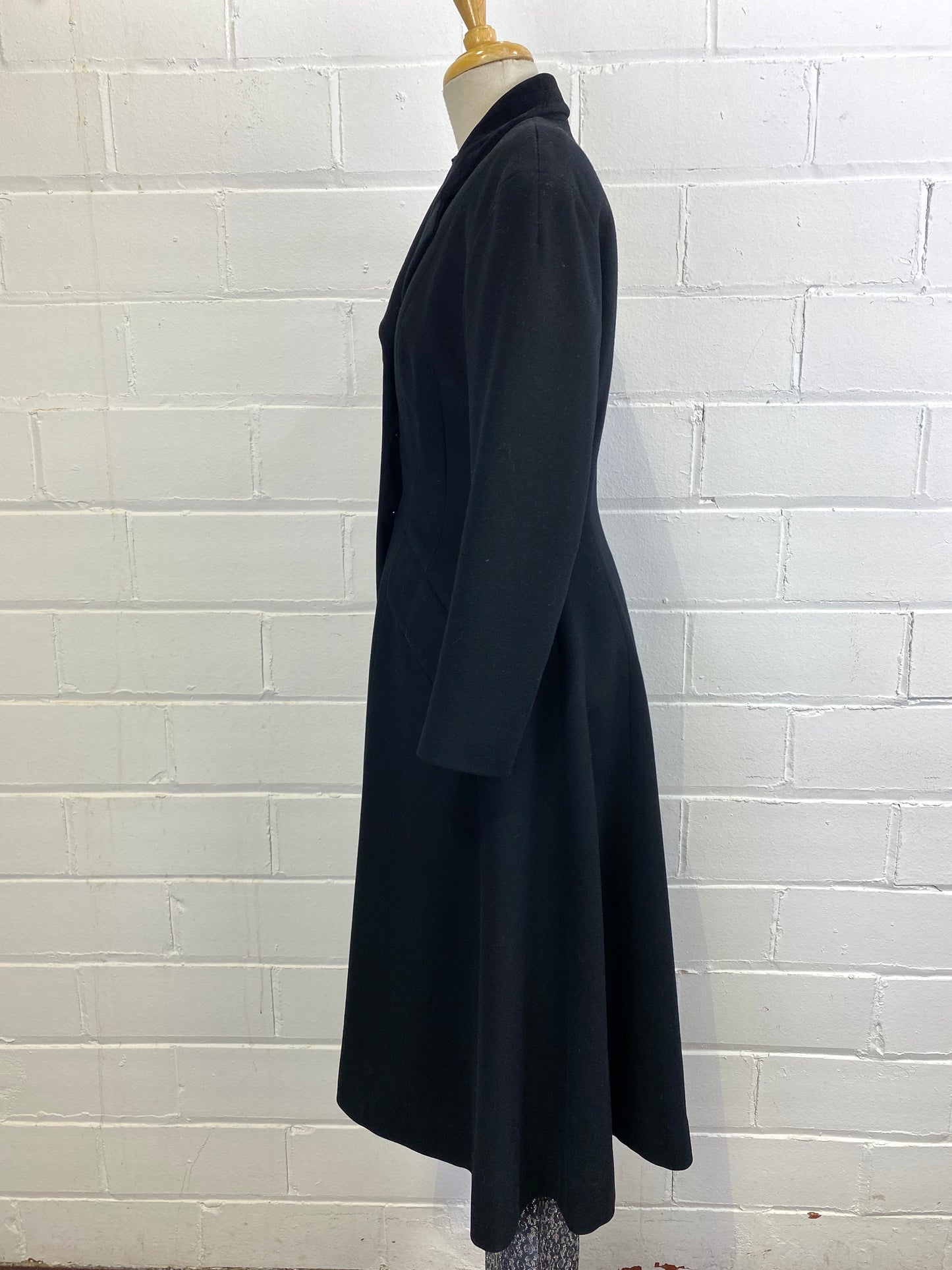 Vintage 1950s Black Wool Dress Coat, Harrod's