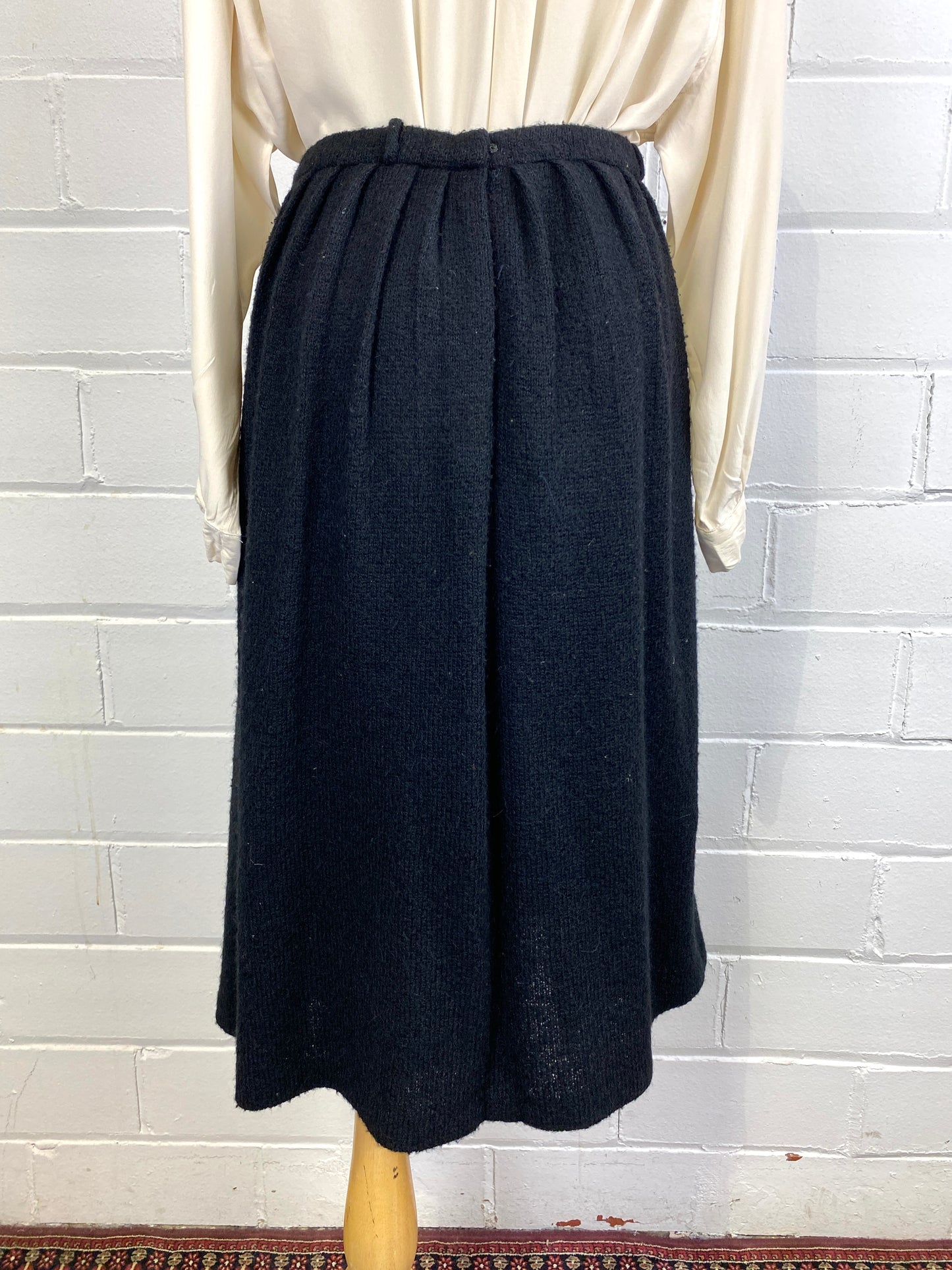 Vintage Black Wool Knit Midi Skirt, André Laug for Audrey Hepburn, W32"