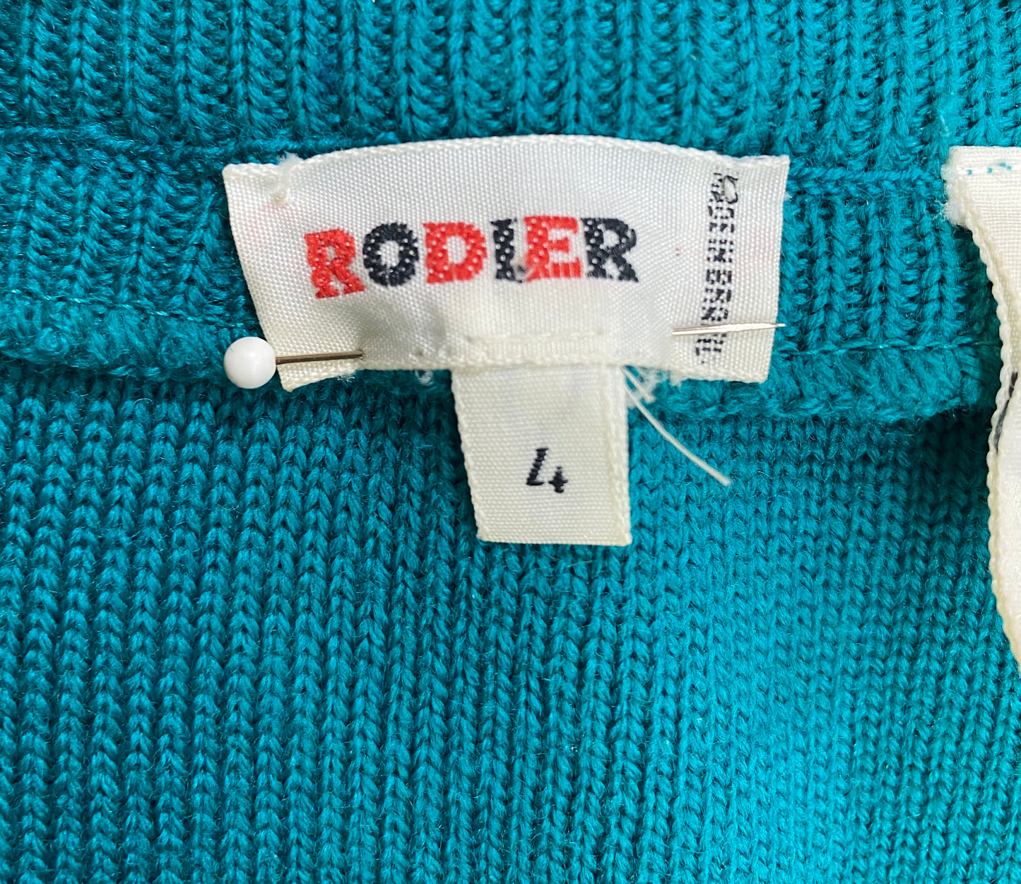 Vintage 1980s Rodier Teal Fair Isle Knit Dropwaist Midi Skirt, Medium 