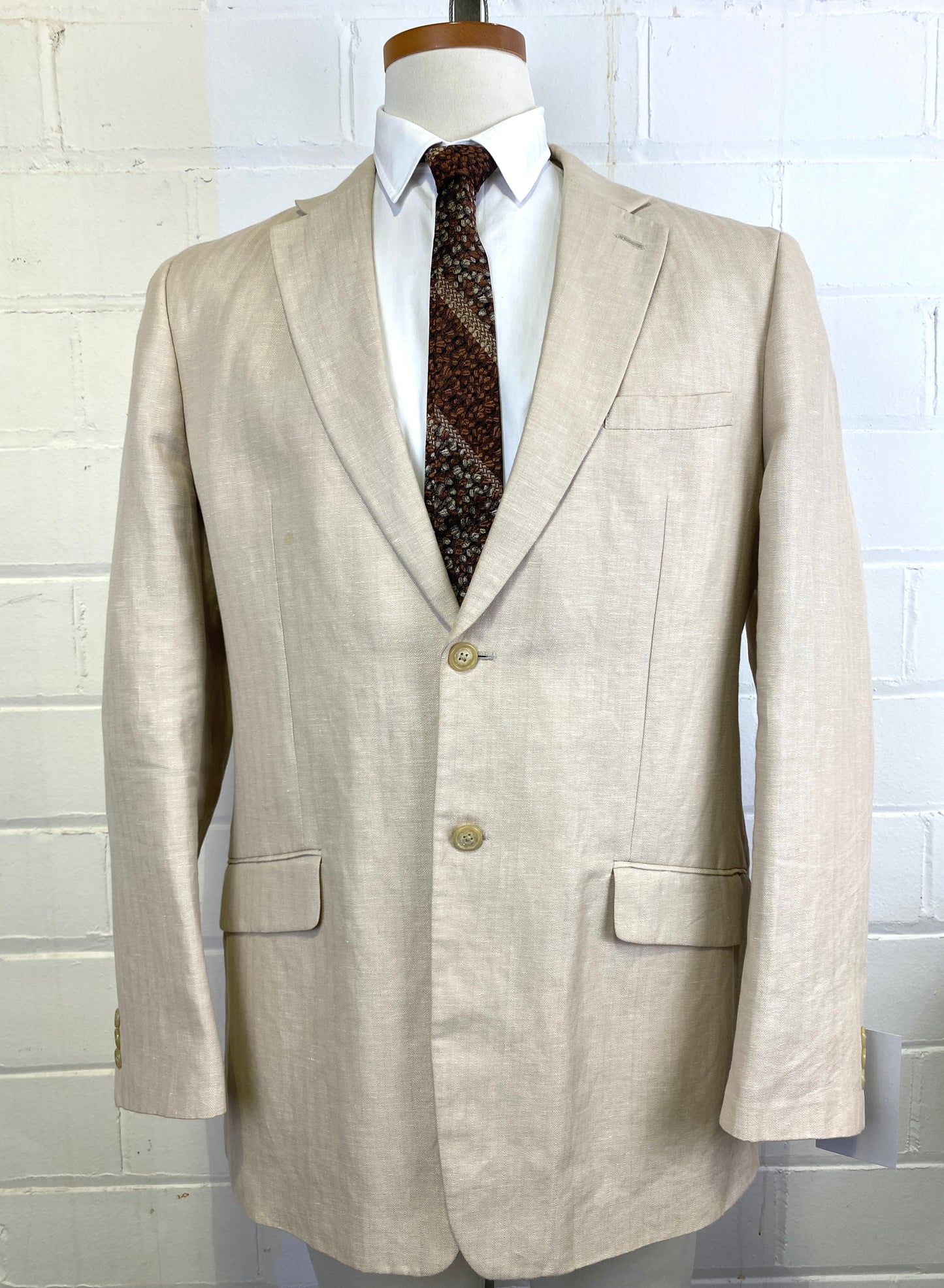 2000s Men's Beige Linen/ Cotton Herringbone Blazer, Axcess Jacket, C44T