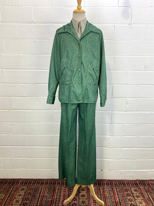 Vintage Deadstock 1970s Women's 2-Piece Green Pant Suit, Richtone