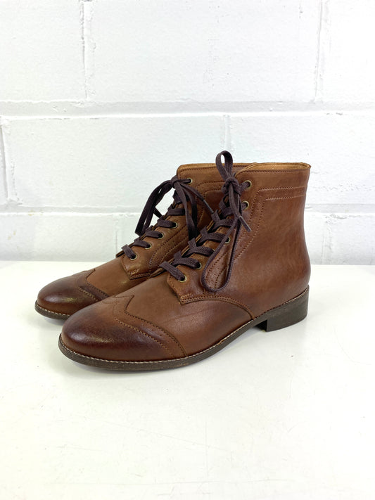 Boys' Period Repro Brown Leather Wingtip Brogue Boots, Made in Portugal
