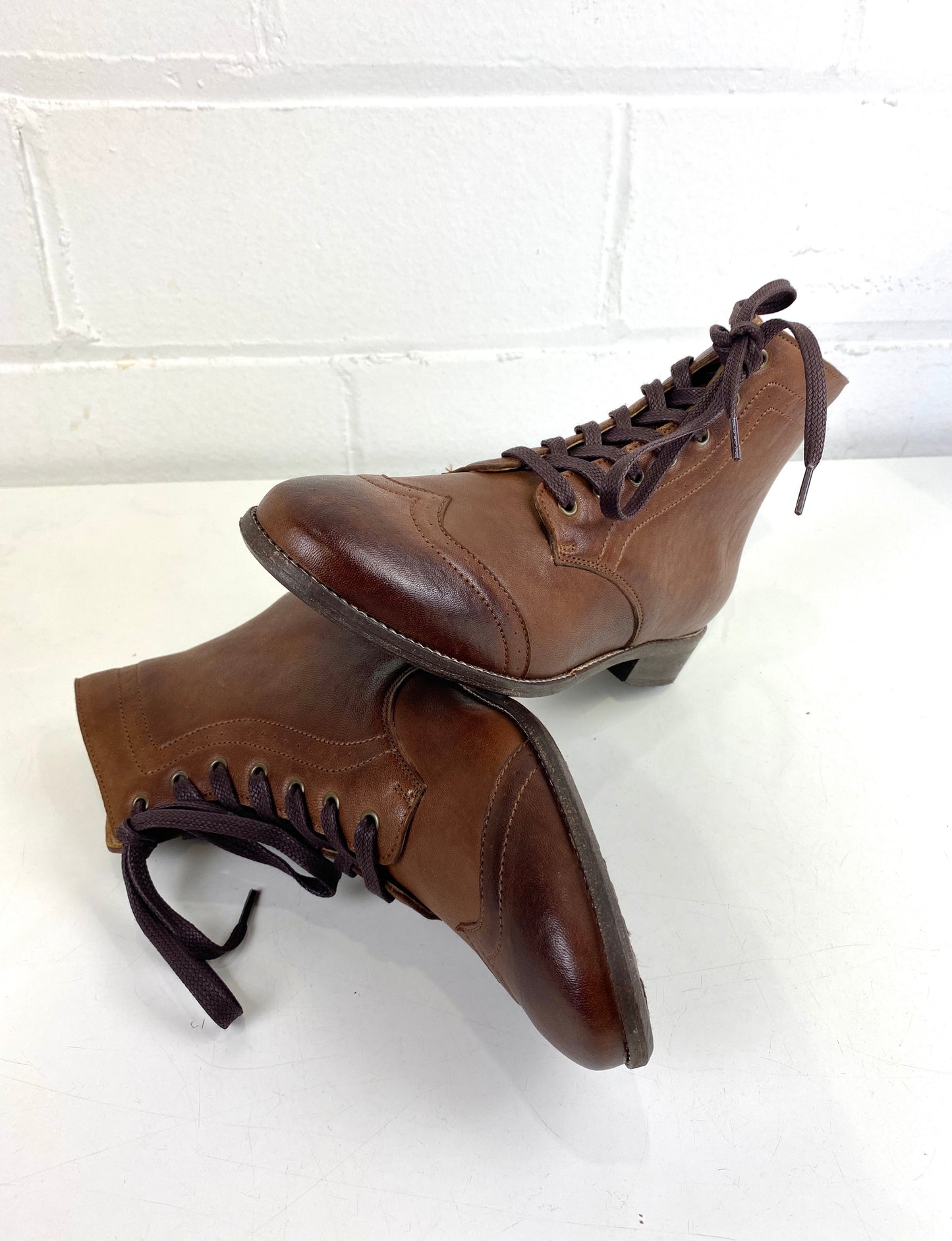 Boys' Period Repro Brown Leather Wingtip Brogue Boots, Made in Portugal