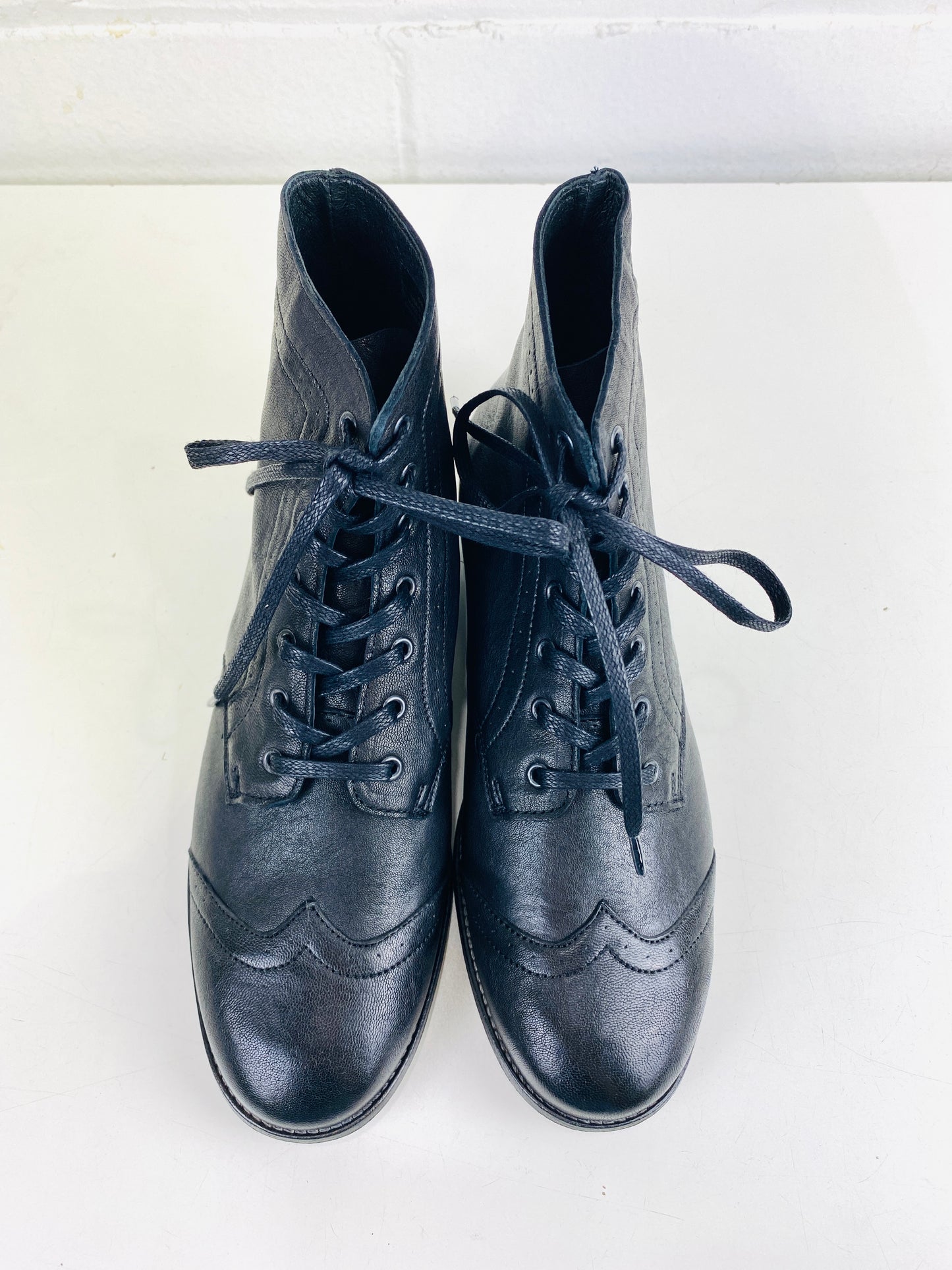 Boys' Period Repro Black Leather Wingtip Brogue Boots, Made in Portugal