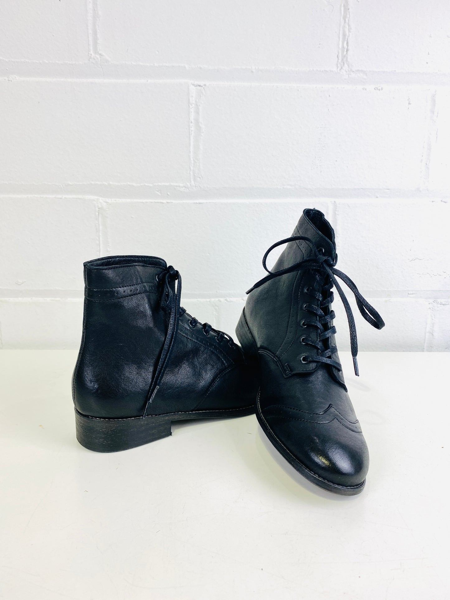 Boys' Period Repro Black Leather Wingtip Brogue Boots, Made in Portugal