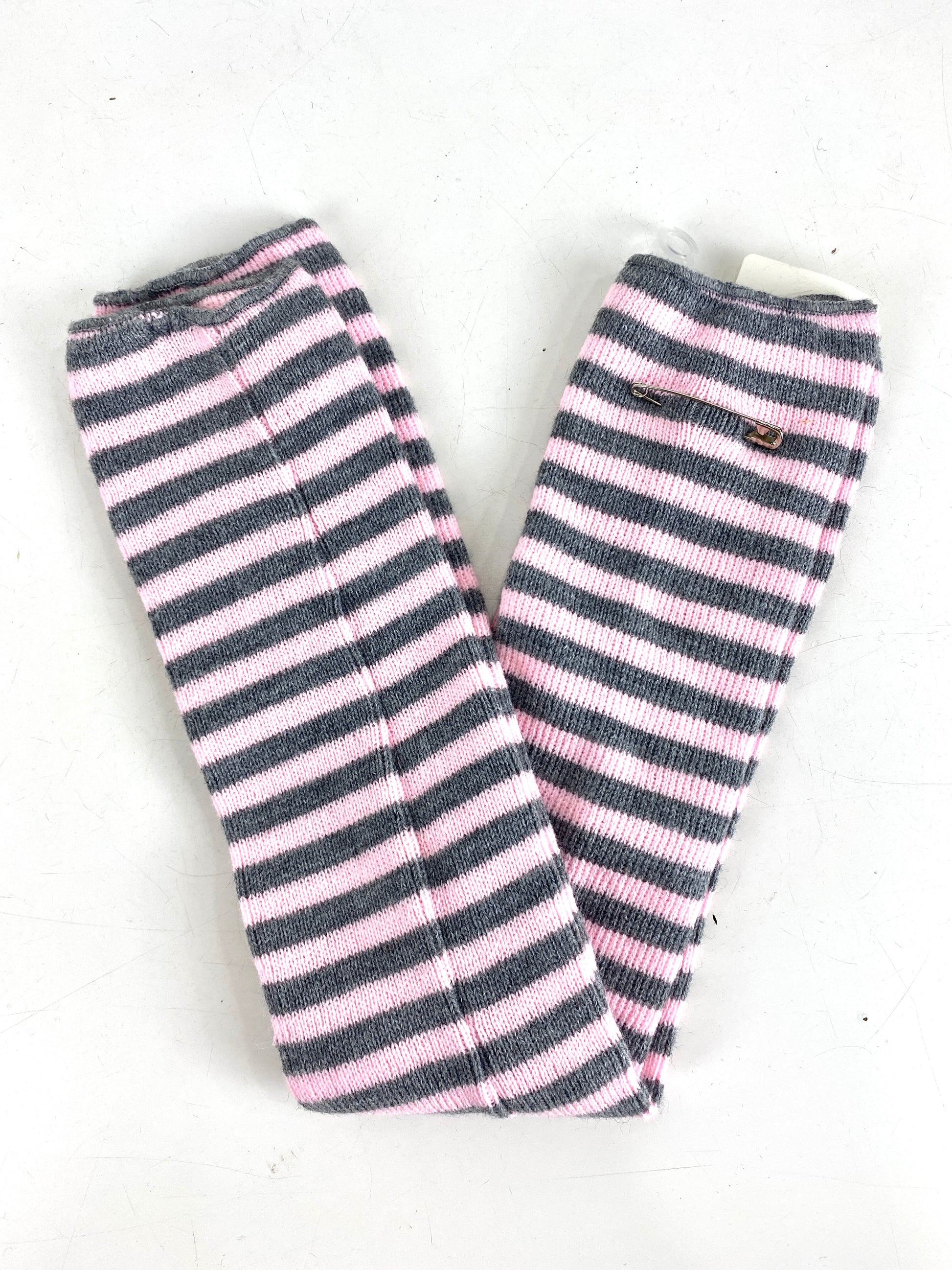 1980s Vintage Deadstock Knit Leg Warmers, Pink/ Grey Striped Acrylic Leg Warmers, NOS
